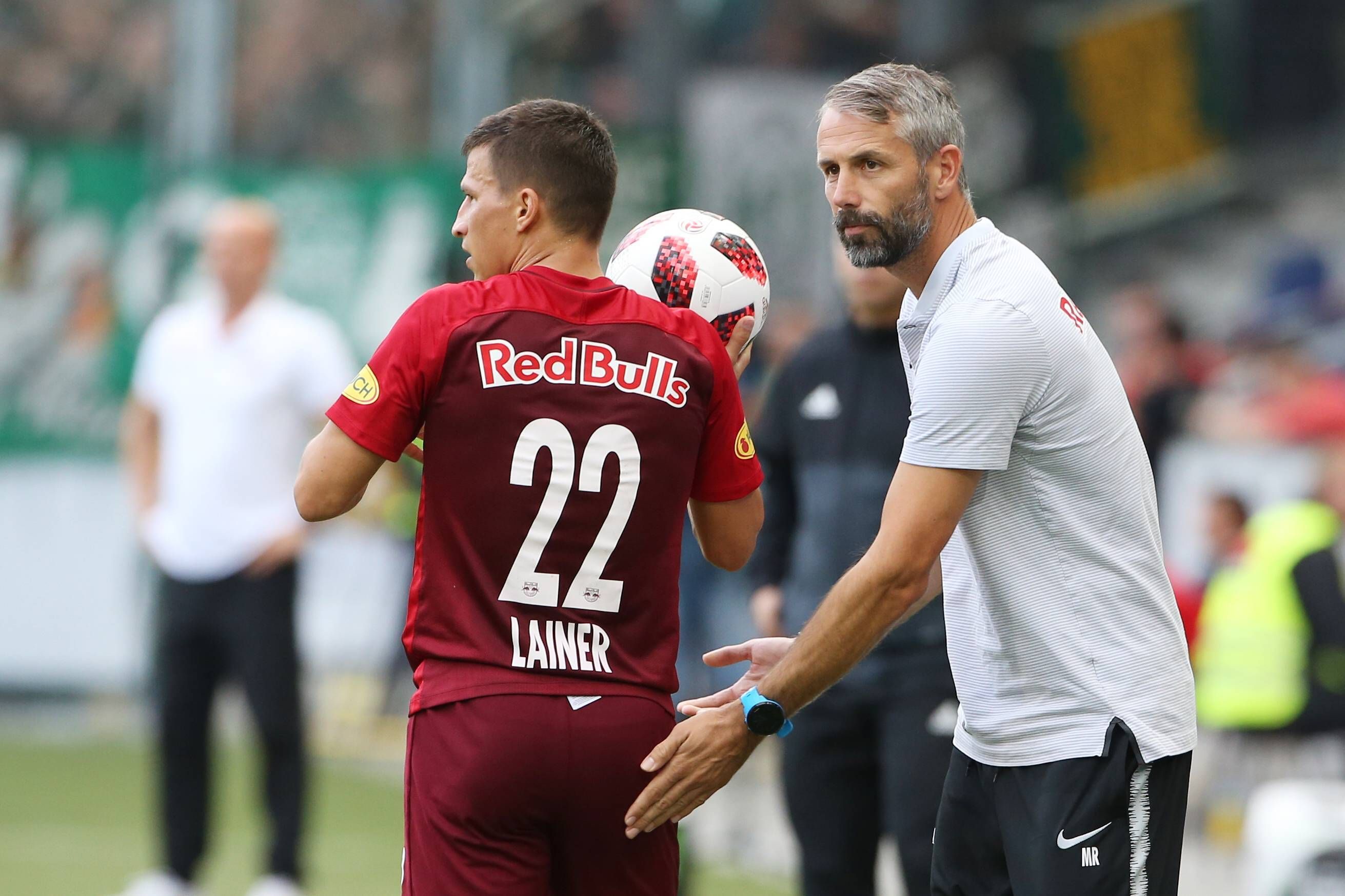 Marco Rose (r.) und Stefan Lainer (l.) spielten im September 2018 gemeinsam mit Salzburg gegen Rapid Wien.