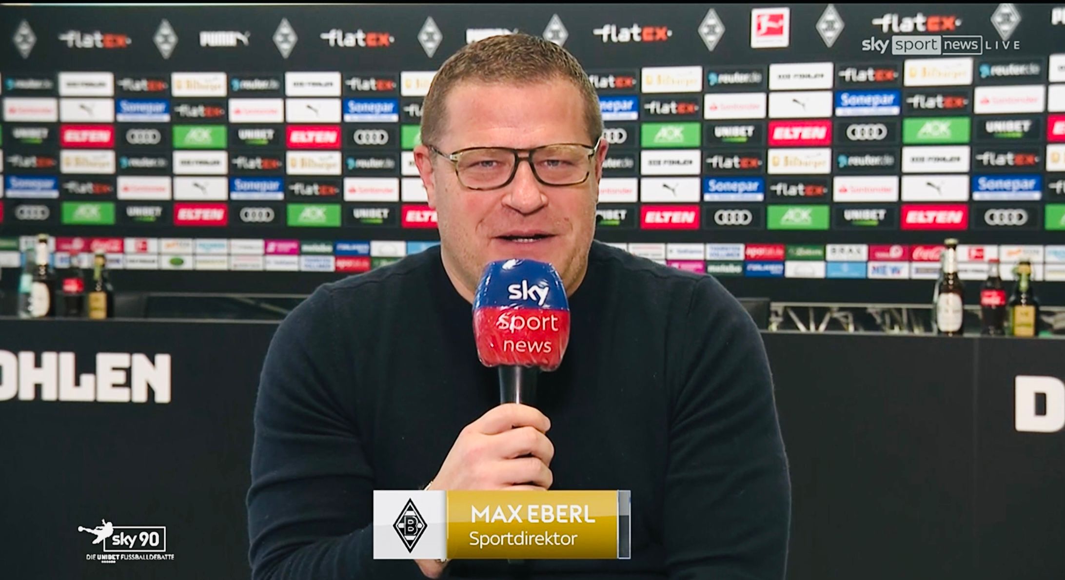 Max Eberl, Manager der Gladbacher Borussia, ist am Sonntag zu Gast in der TV-Sendung „Sky90“ gewesen.