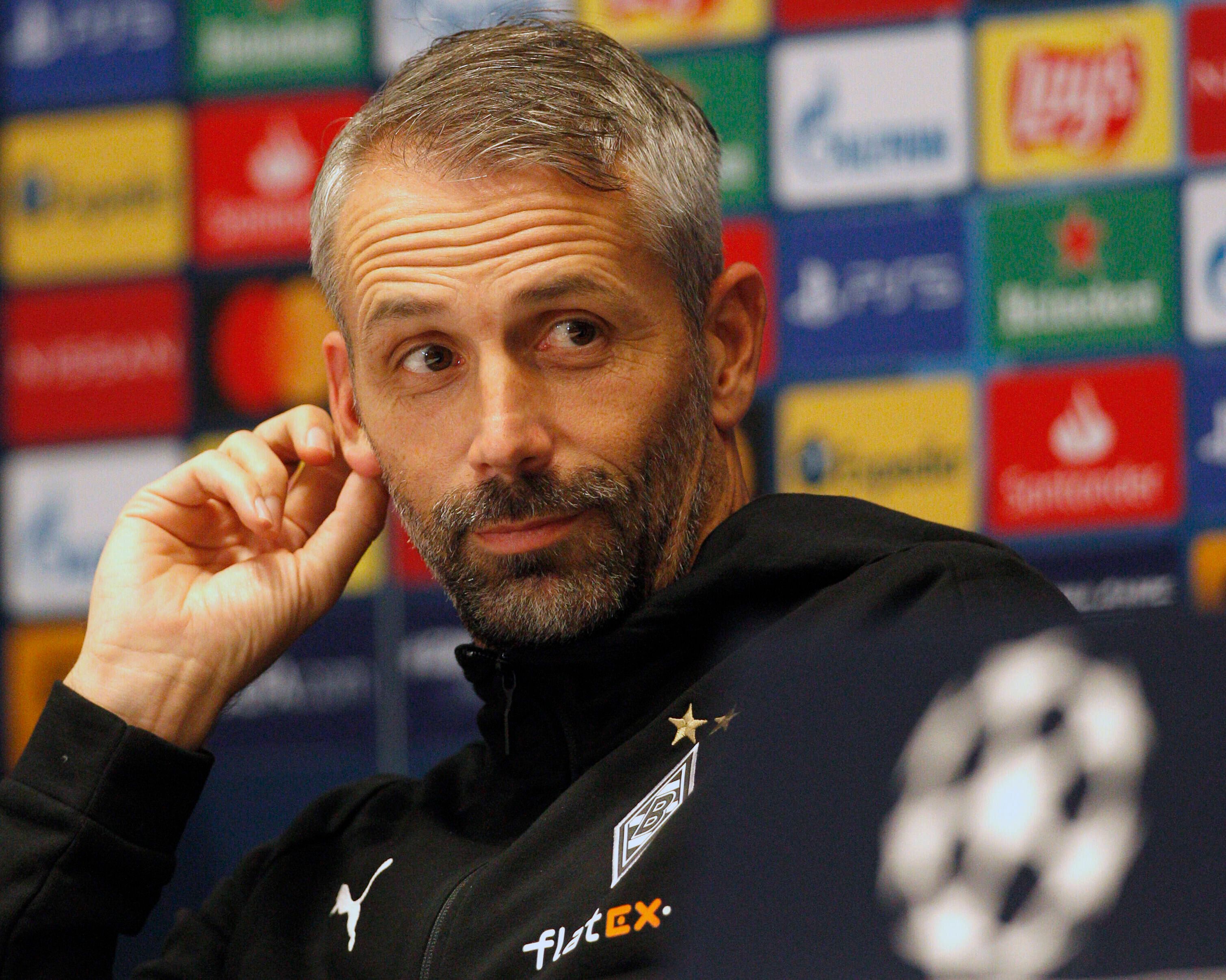 Borussia Mönchengkadbachs Trainer Marco Rose bei der Pressekonferenz vor dem Spiel bei Schachtar Donezk.