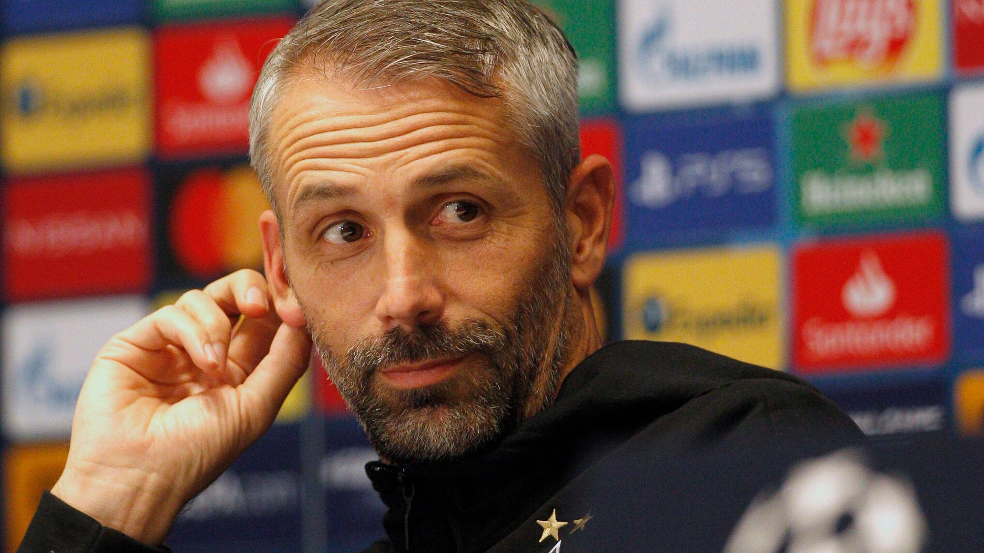 Borussia Mönchengkadbachs Trainer Marco Rose bei der Pressekonferenz vor dem Spiel bei Schachtar Donezk.