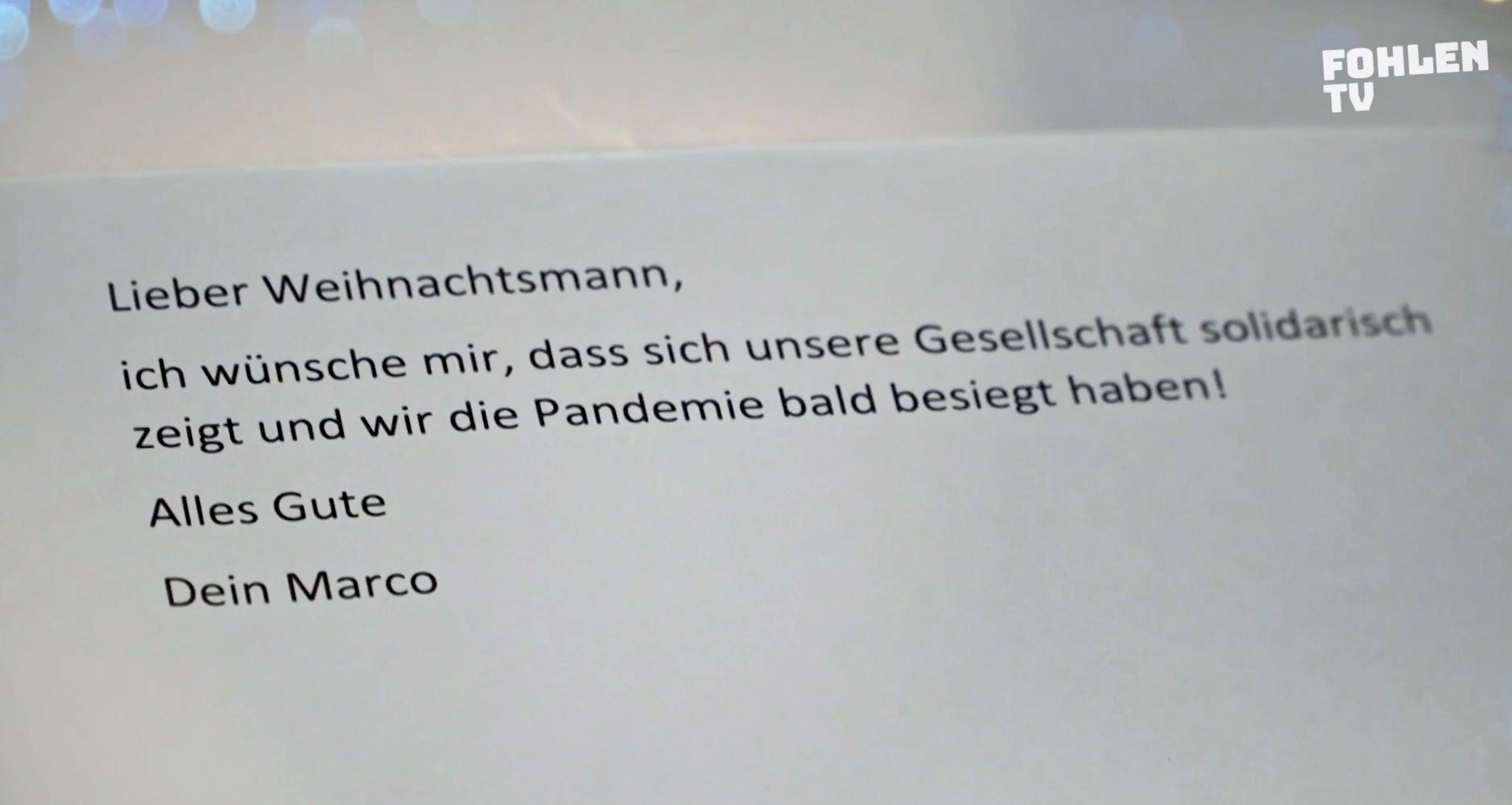 Gladbach-Trainer Marco Rose hat einen Brief mit Hoffnungen und Wünschen an den Weihnachtsmann verfasst.