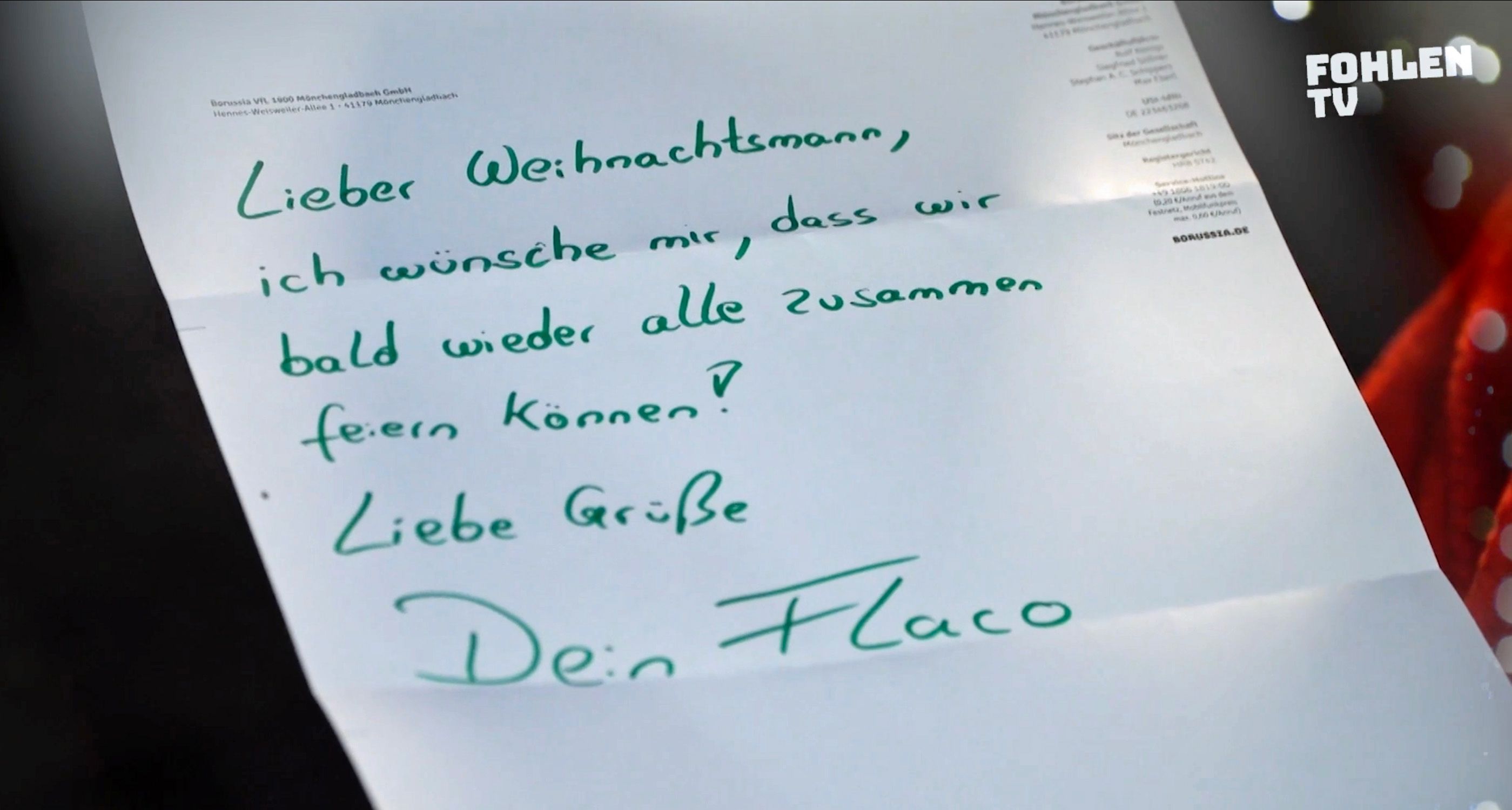 Borussias Patrick Herrmann einen diesen Wunschbrief an den Weihnachtsmann verfasst.