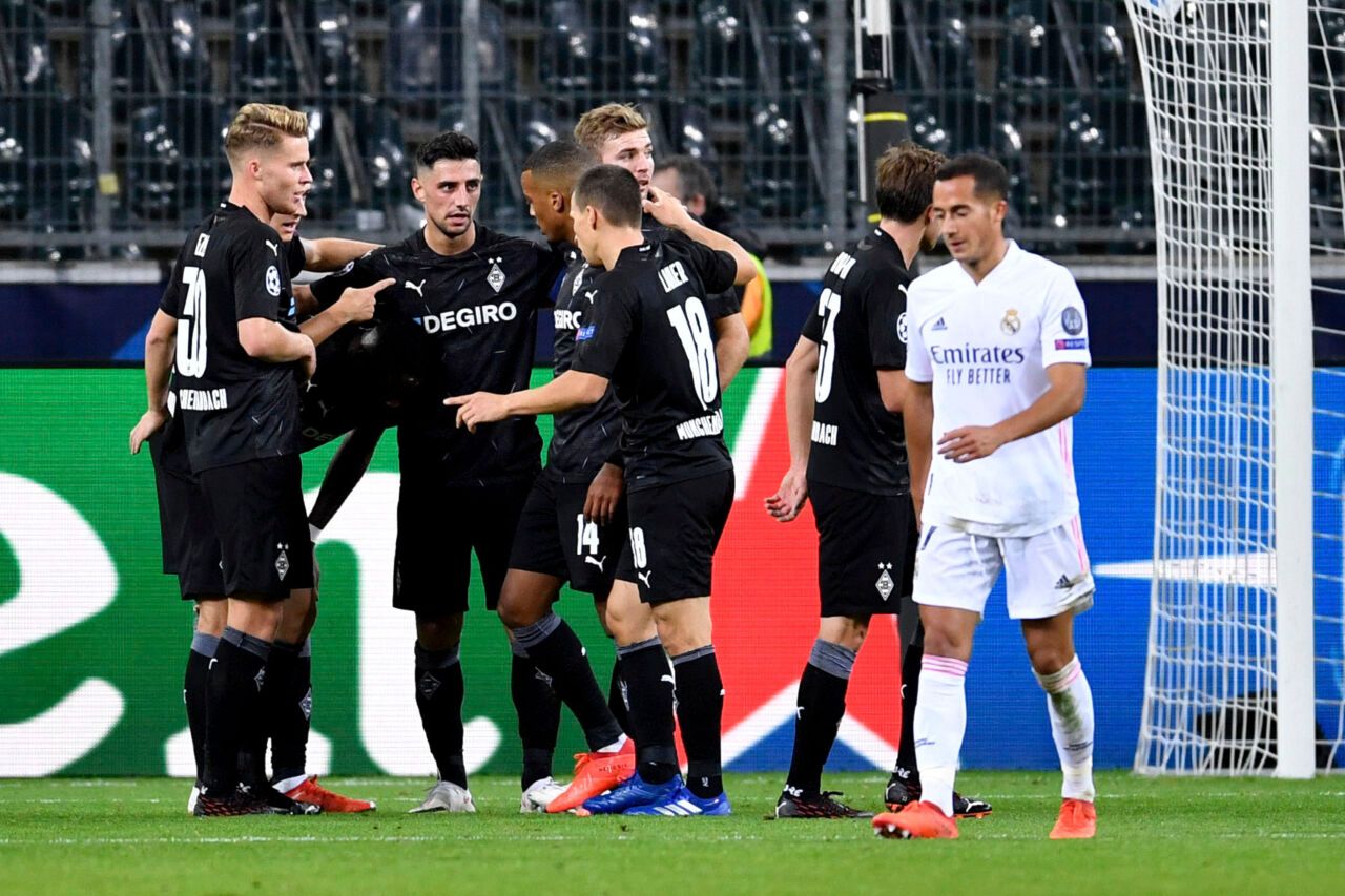 Borussias Spieler bejubeln einen Treffer von Marcus Thuram beim 2:2 im Champions-League-Duell Ende Oktober gegen Real Madrid.