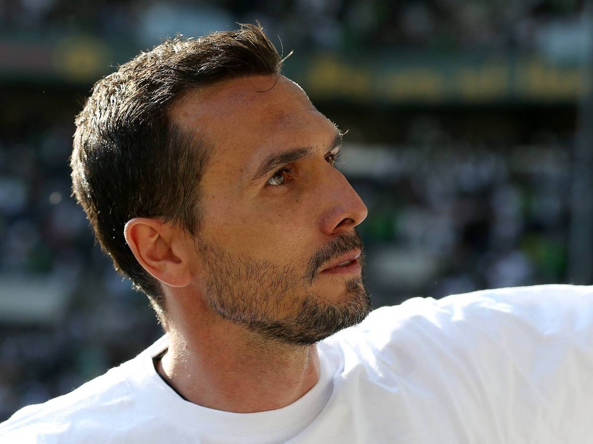 Martin Stranzl, ehemaliger Spieler von Borussia Mönchengladbach, am 07. Mai 2016 beim Bundesliga- Spiel zwischen Borussia Mönchengladbach und Bayer 04 Leverkusen bei seiner Verabschiedung. Das Foto zeigt den Österreicher im Seitenprofil mit gerührtem Gesichtsausdruck.