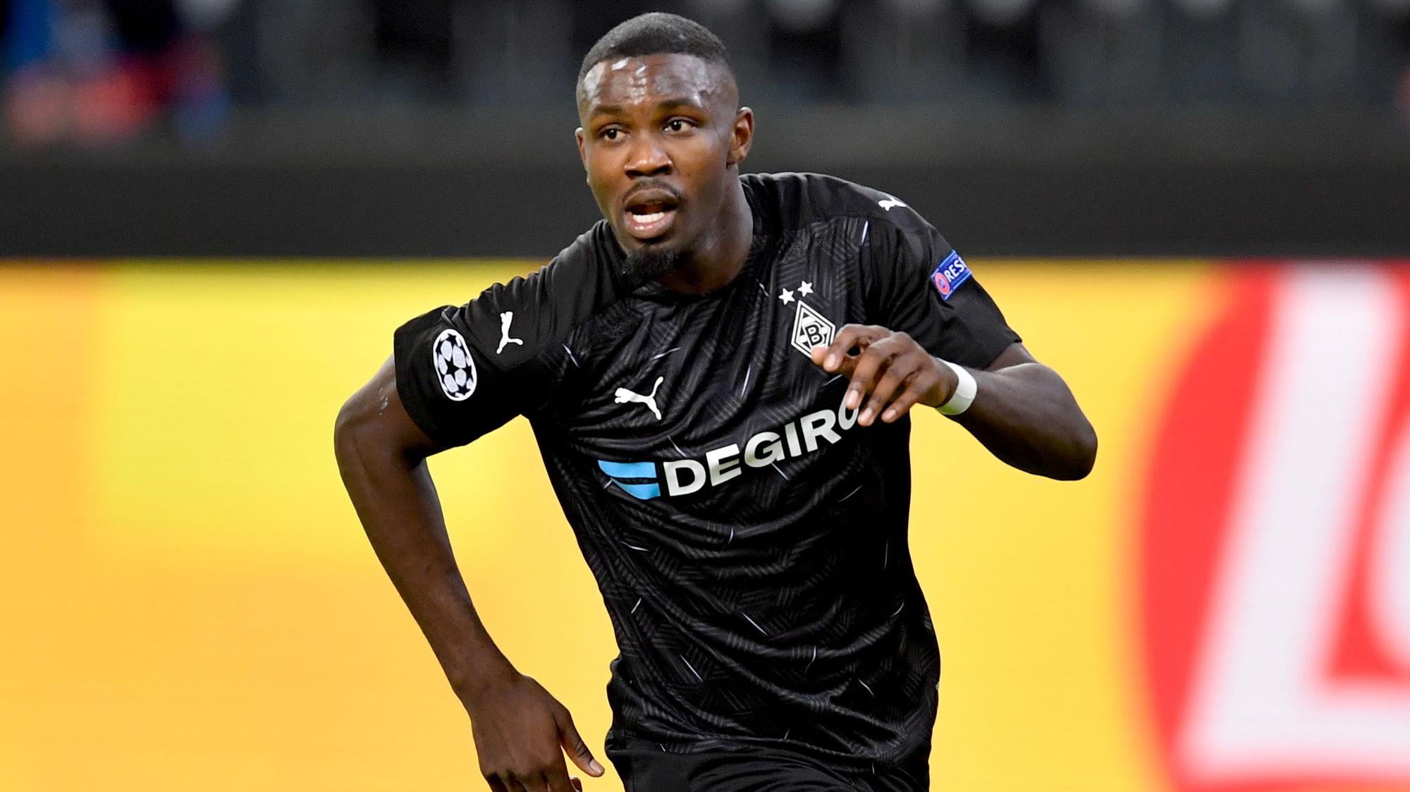 Gladbach-Stürmer Marcus Thuram läuft am 27.10.2020 im Champions-League-Spiel gegen Real Madrid über den Rasen im Borussia-Park.