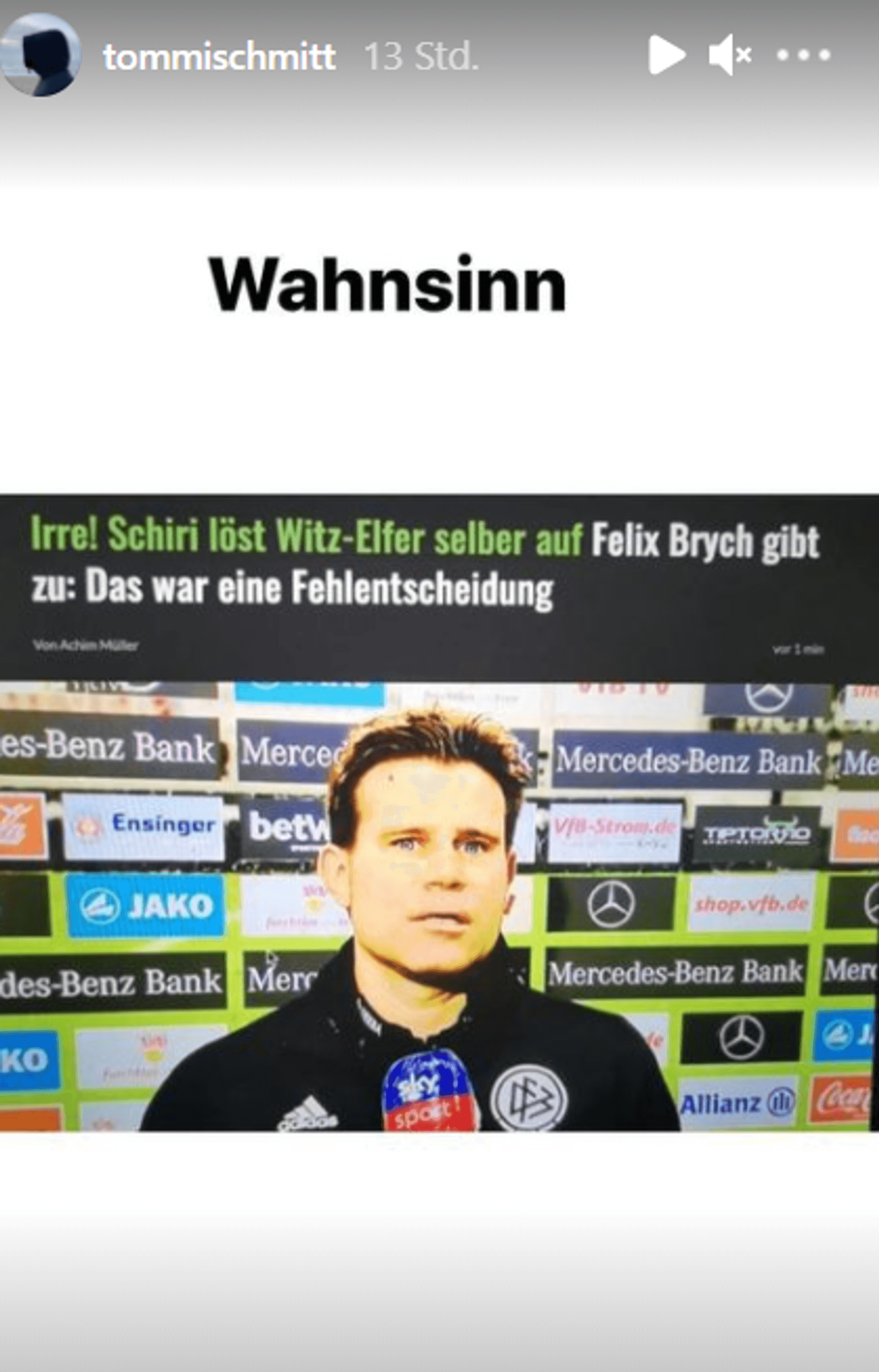 Podcaster Tommi Schmitt äußert auf Instagram seine Meinung zur Erklärung des Schiedsrichter Felix Brych.