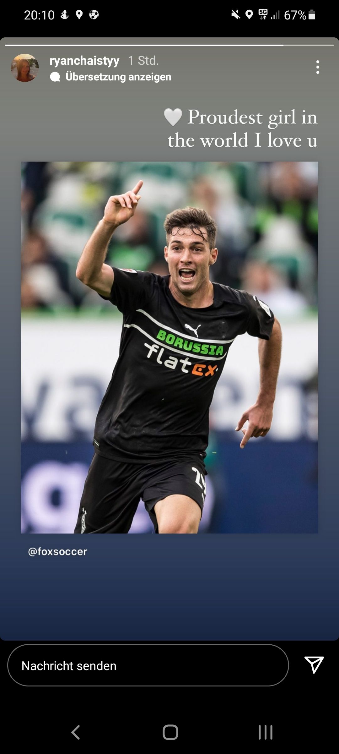 Die Freundin von Joe Scally, Abwehrspieler von Borussia Mönchengladbach, hinterließ in ihrer Instagram-Story eine süße Liebesbotschaft für ihren Schatz.