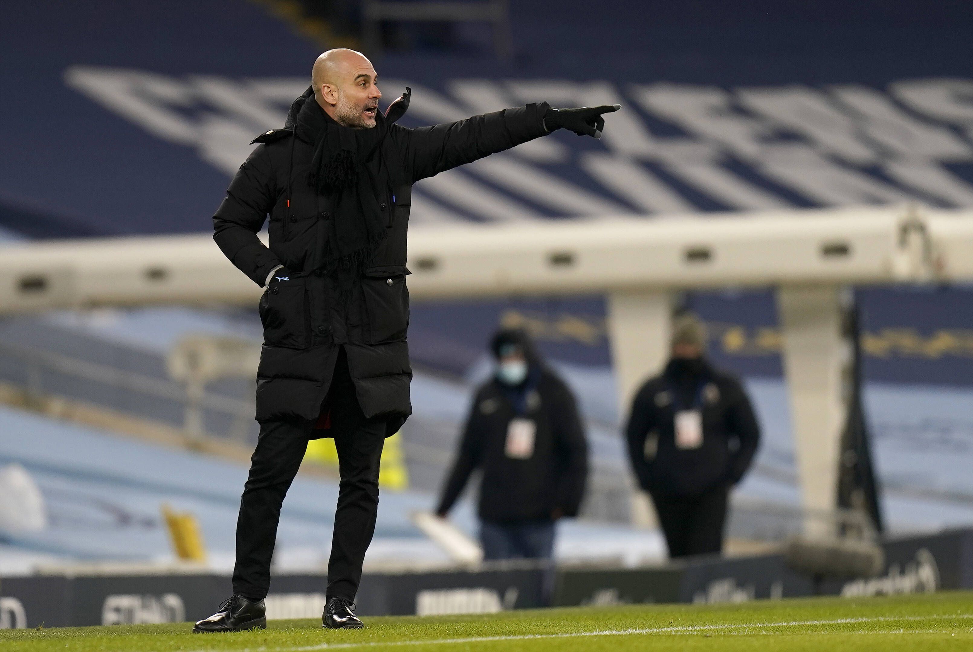 Trainer Pep Guardiola des kommenden Gegners von Gladbach in der Championsleague beim Spiel in der PremierLeague gegen Tottenham Hotspur am 13. Februar 2021.