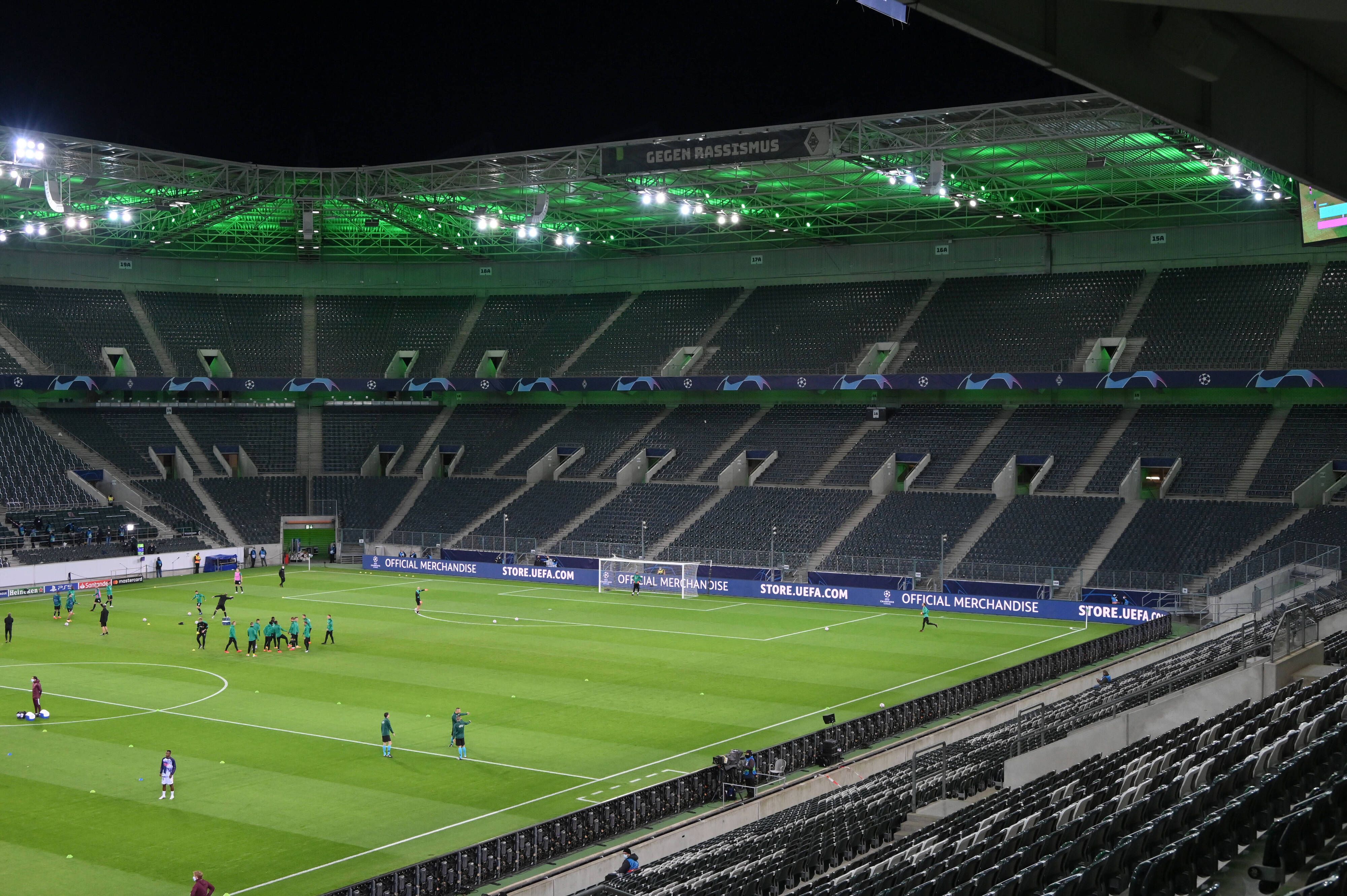 Der Gladbacher Borussia-Park vor dem Champions-League-Geisterspiel der Fohlen-Elf am 27. Oktober 2020 gegen Real Madrid.