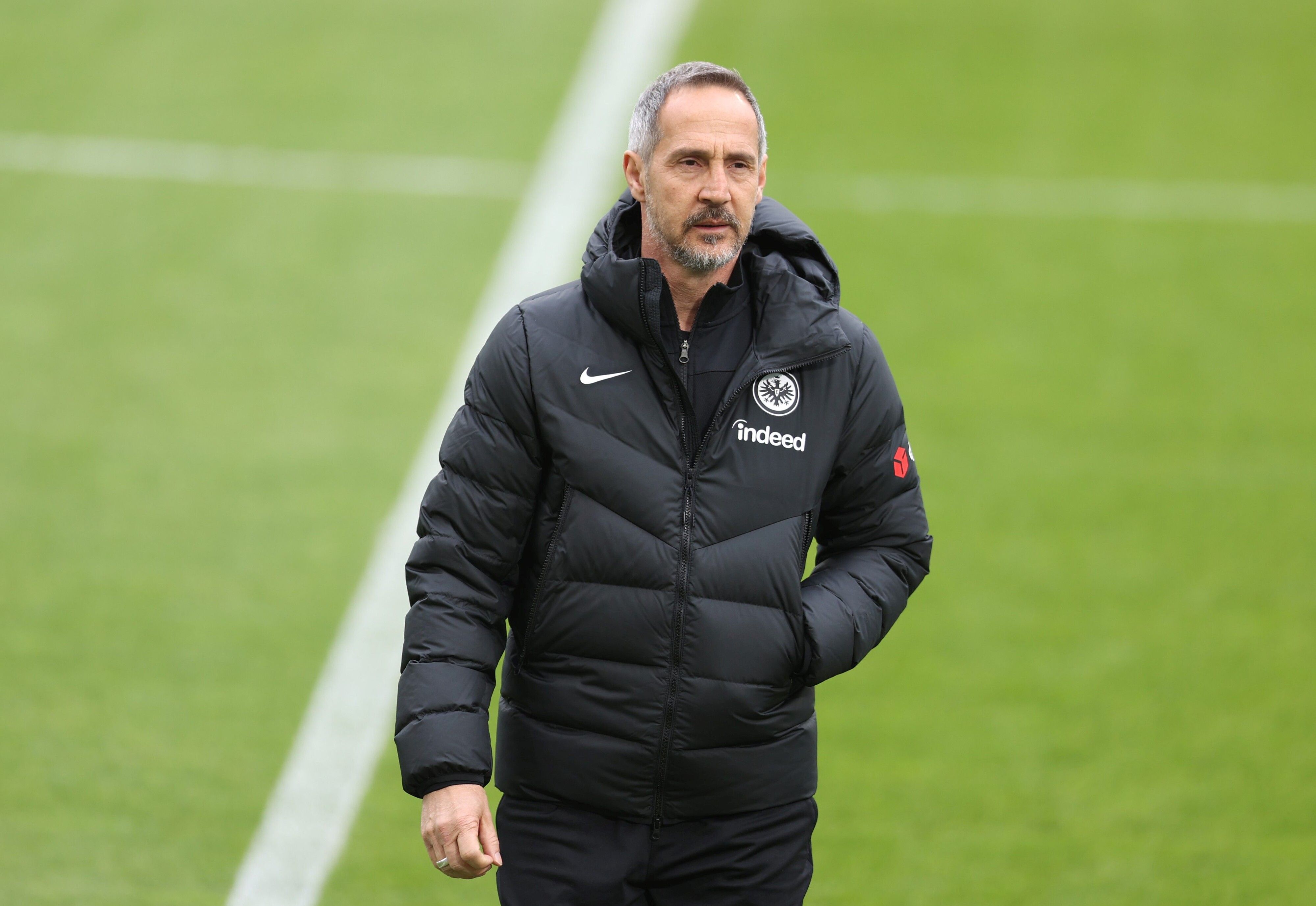 Frankfurt-Coach Adi Hütter, hier beim Bundesliga-Spiel bei RB Leipzig am 14. März 2021, hat den Fohlen erneut eine Absage erteilt.