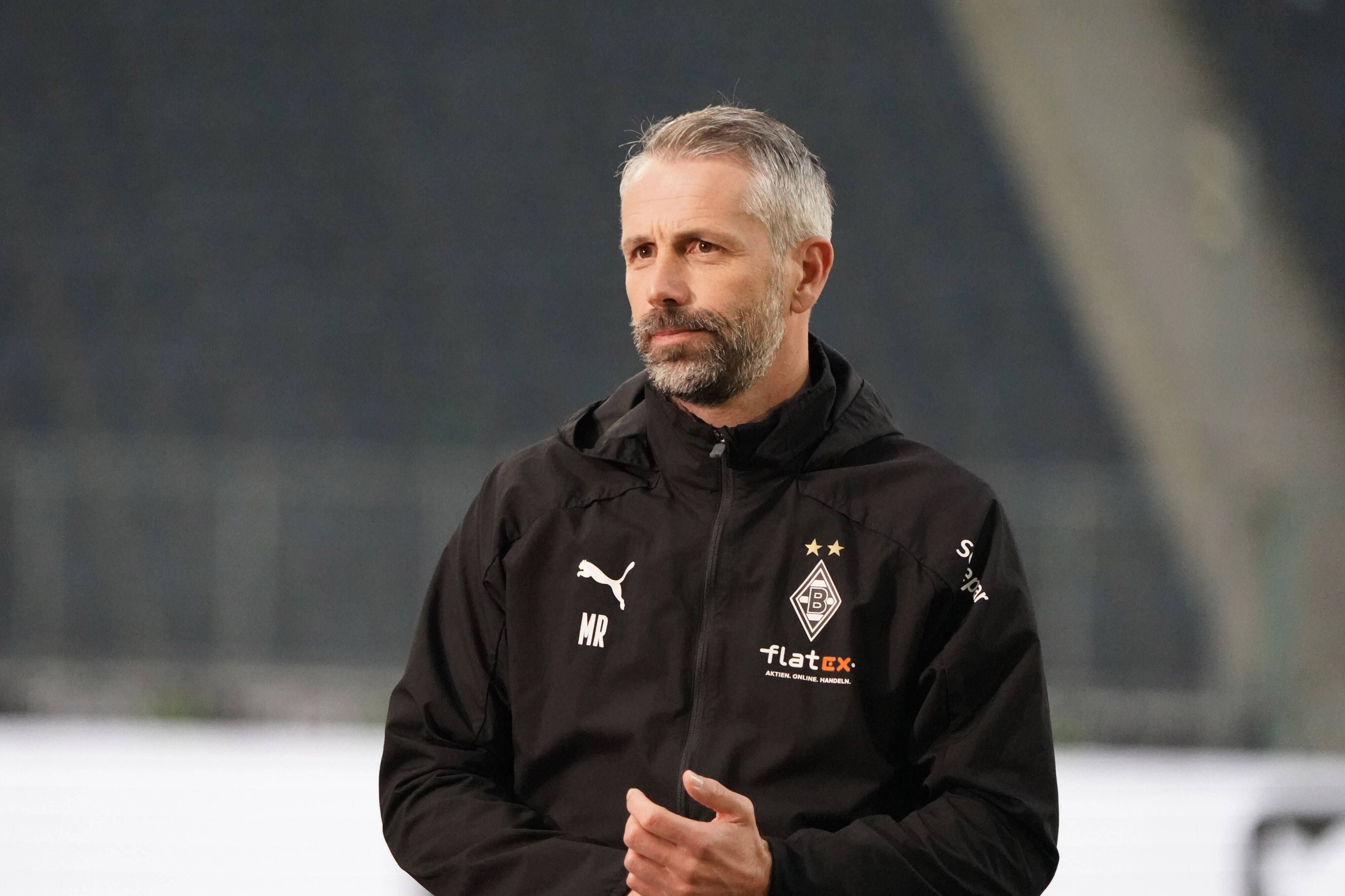 Gladbach-Trainer Marco Rose im Bundesligaspiel seiner Borussia gegen den SC Freiburg am 3. April 2021 im Borussia-Park.
