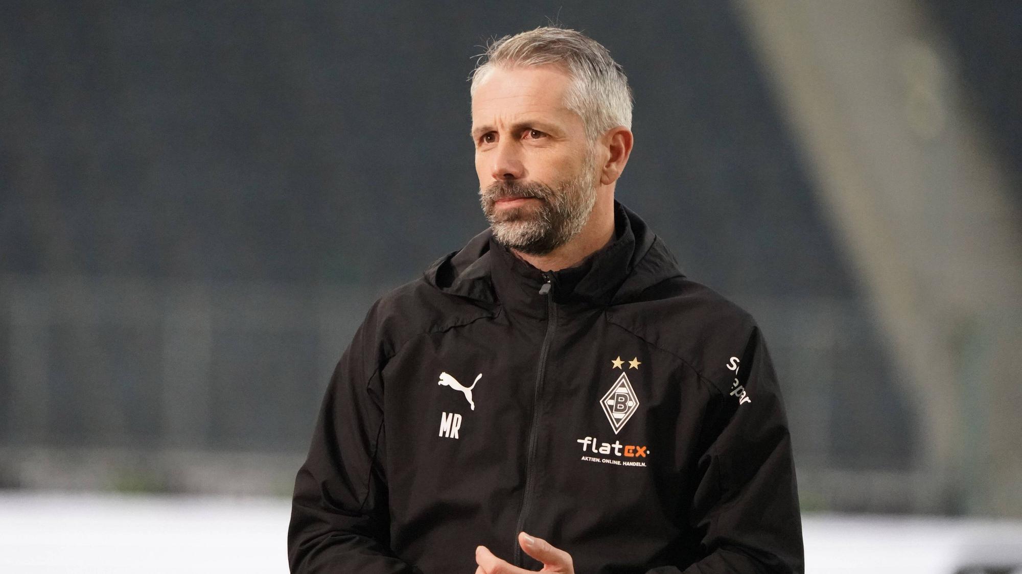 Gladbach-Trainer Marco Rose im Bundesligaspiel seiner Borussia gegen den SC Freiburg am 3. April 2021 im Borussia-Park.