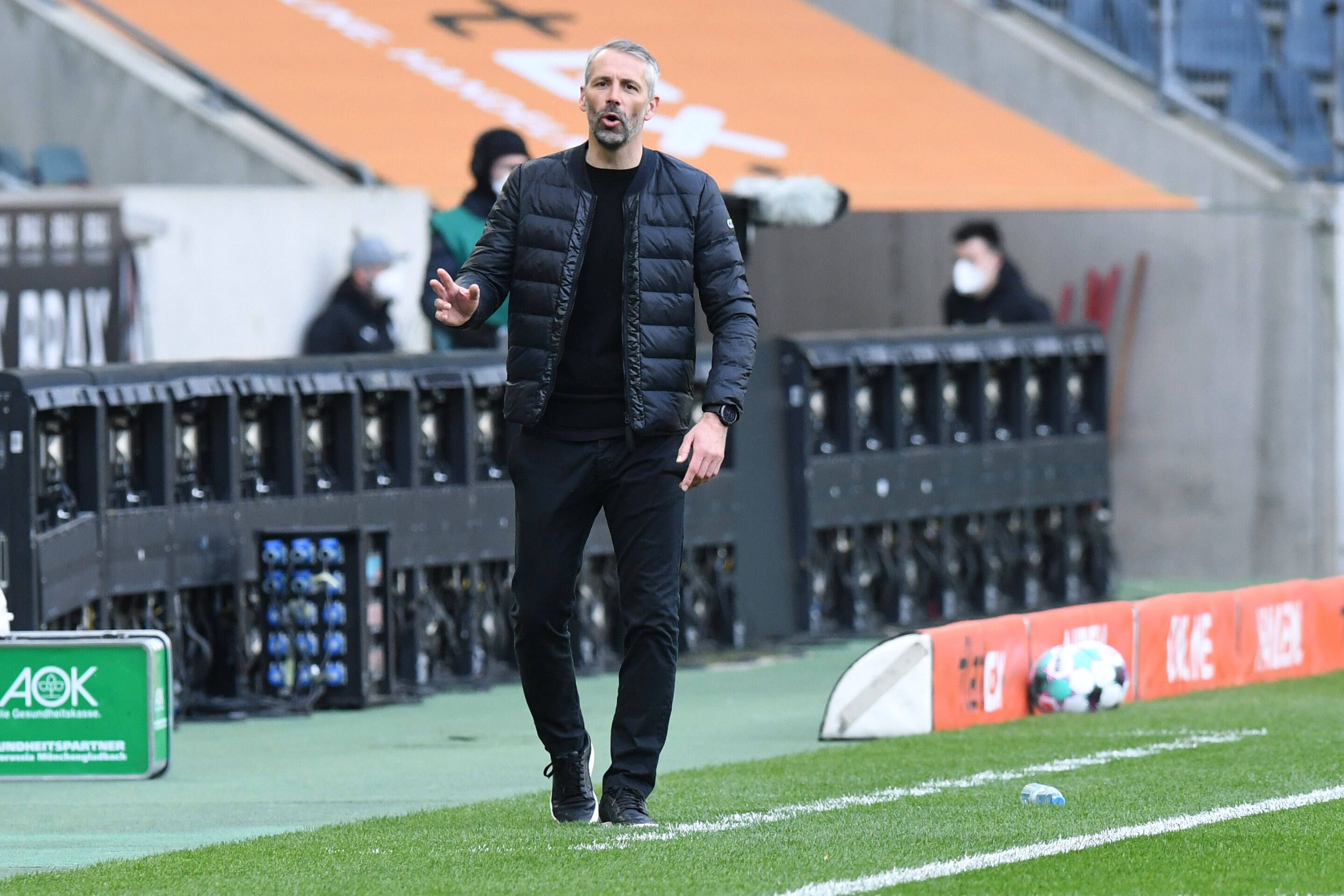 Gladbach-Trainer Marco Rose beim Bundesligasieg seiner Mannschaft gegen Bielefeld am 25. April 2021 im Borussia-Park.