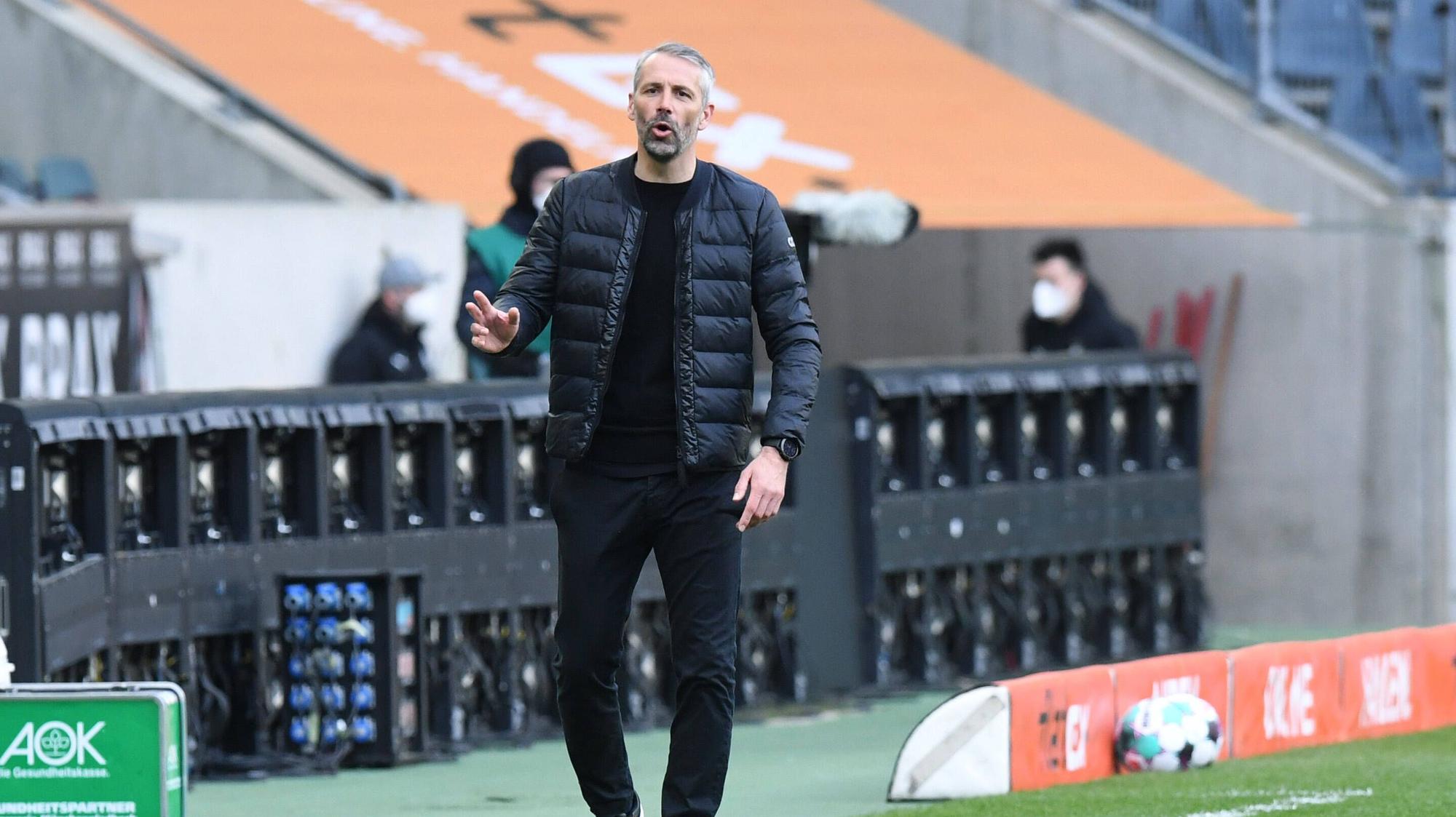 Gladbach-Trainer Marco Rose beim Bundesligasieg seiner Mannschaft gegen Bielefeld am 25. April 2021 im Borussia-Park.