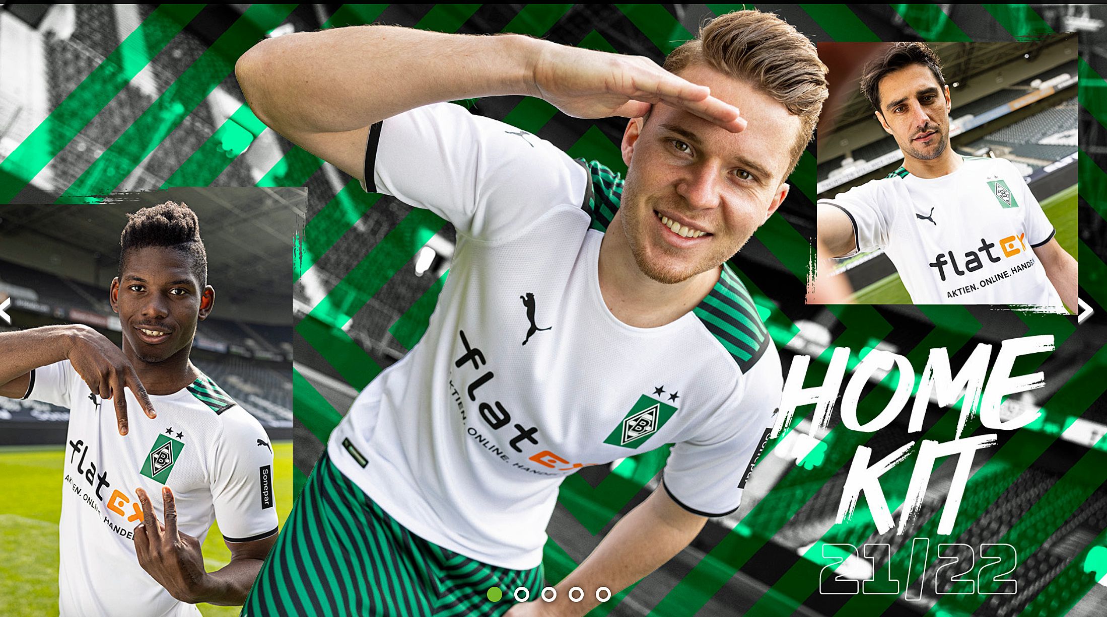 Die Spieler von Fußball-Bundesligist Borussia Mönchengladbach präsentieren sich in neuen Trikots von Ausrüster Puma.