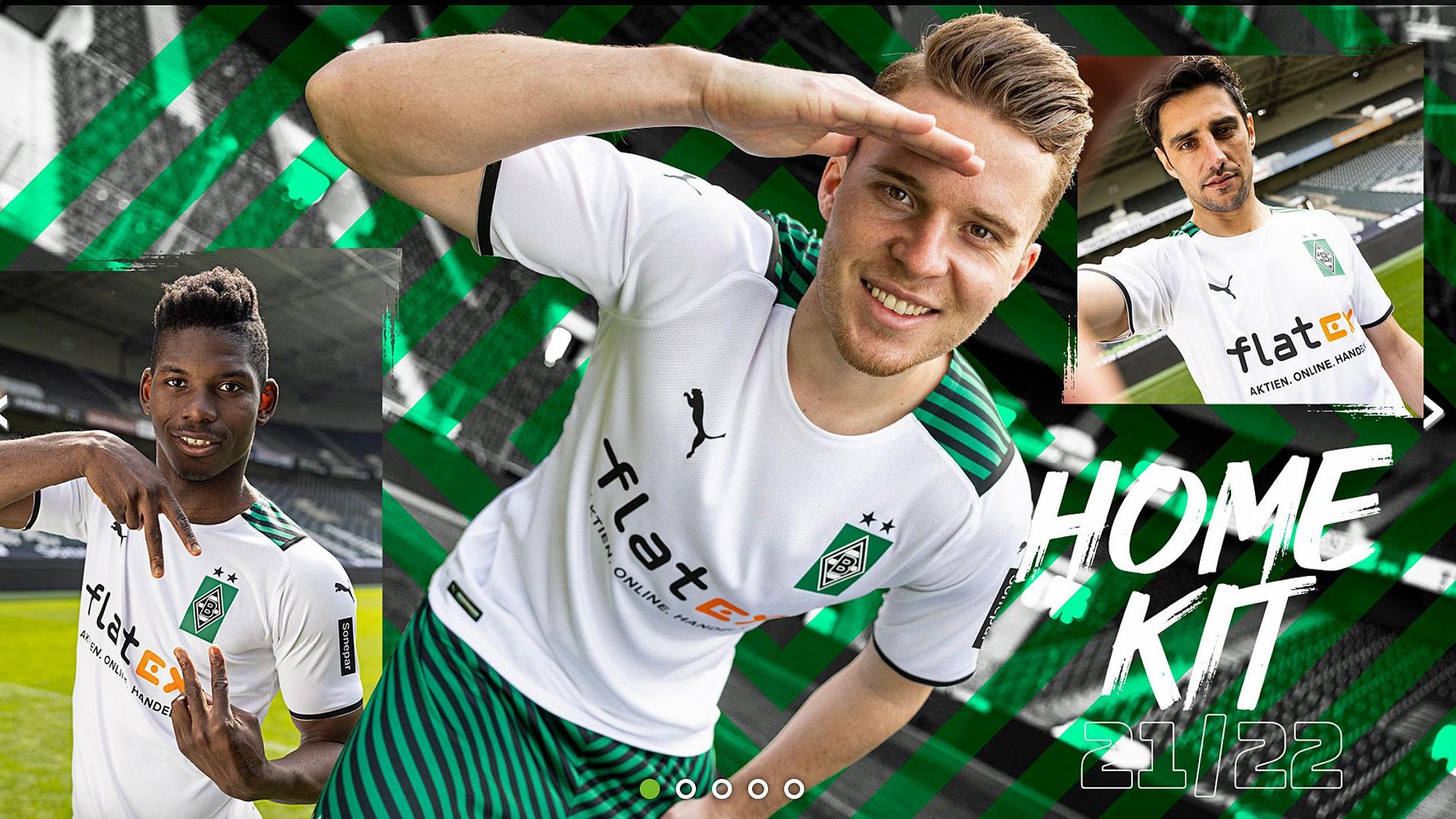 Die Spieler von Fußball-Bundesligist Borussia Mönchengladbach präsentieren sich in neuen Trikots von Ausrüster Puma.