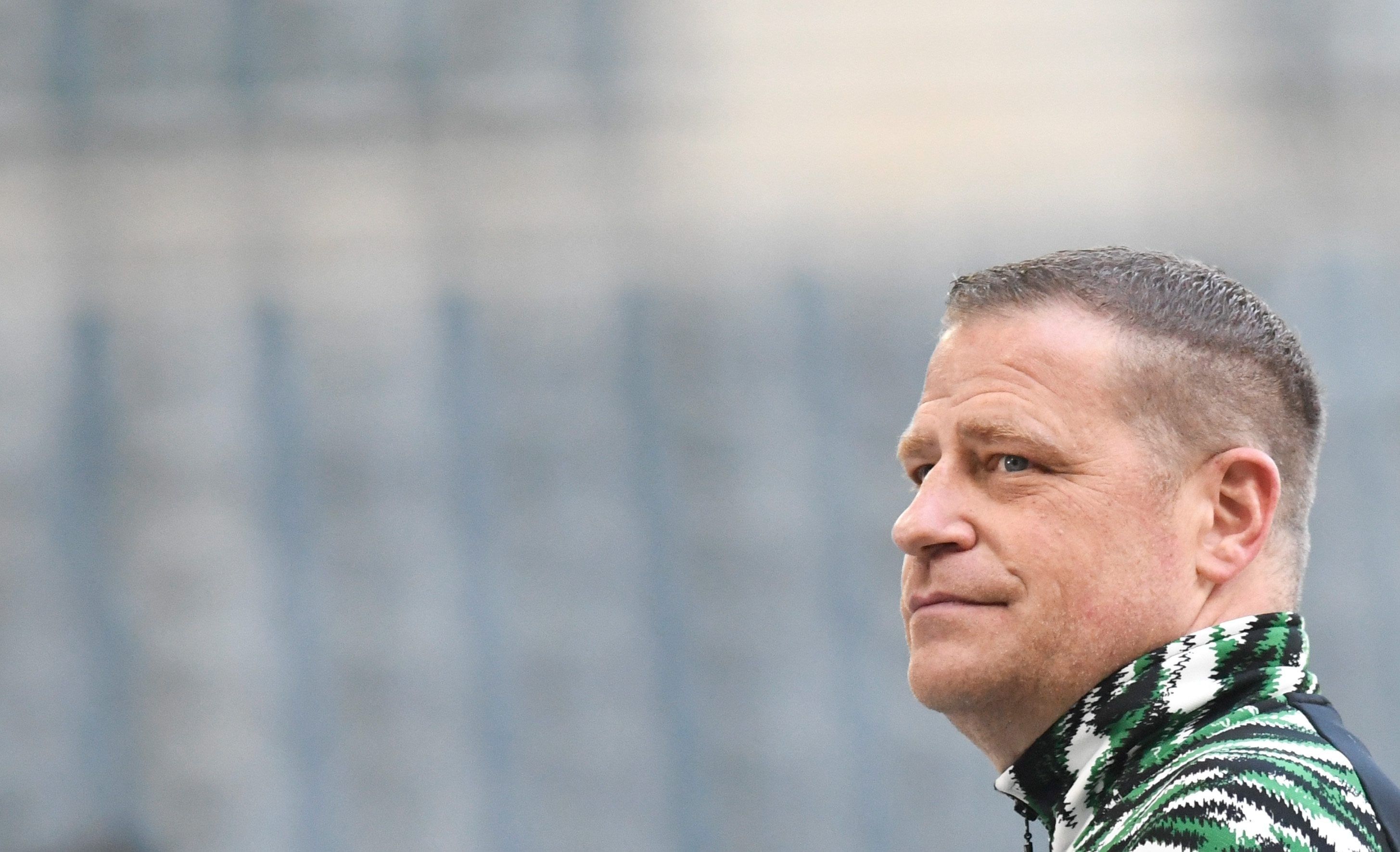 Gladbach-Manager Max Eberl bei einem Spiel der Fohlen am 25. April 2021 gegen Arminia Bielefeld im Borussia-Park.