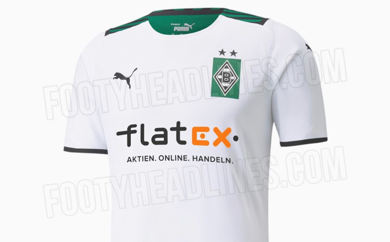 Sieht so das neue Gladbach-Trikot aus? Das Online-Portal www.footyheadlines.com hat am 7. Mai 2021 diese Aufnahmen veröffentlicht.