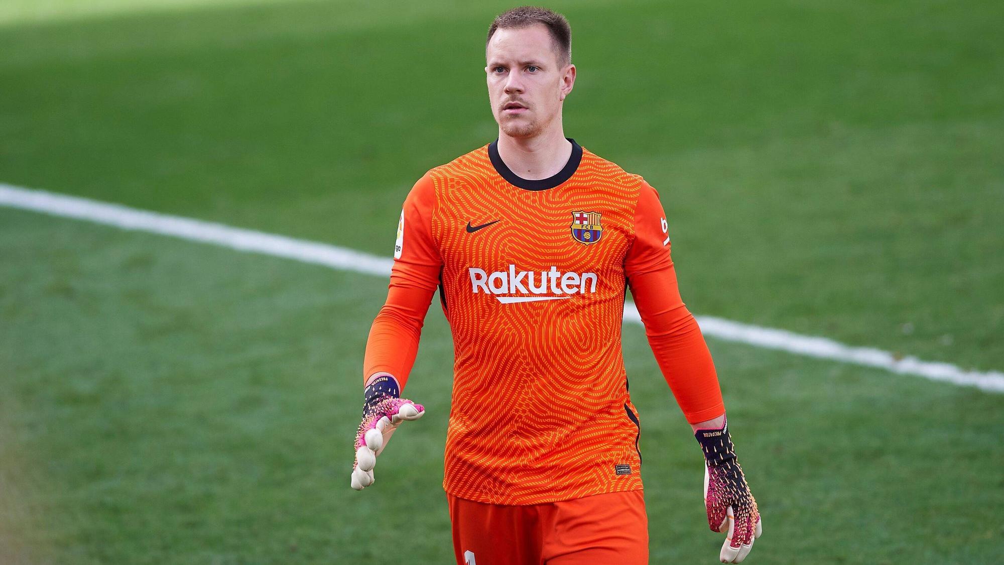 Der Ex-Gladbacher Marc-André ter Stegen im Spiel seines Teams FC Barcelona am 25. April 2021.