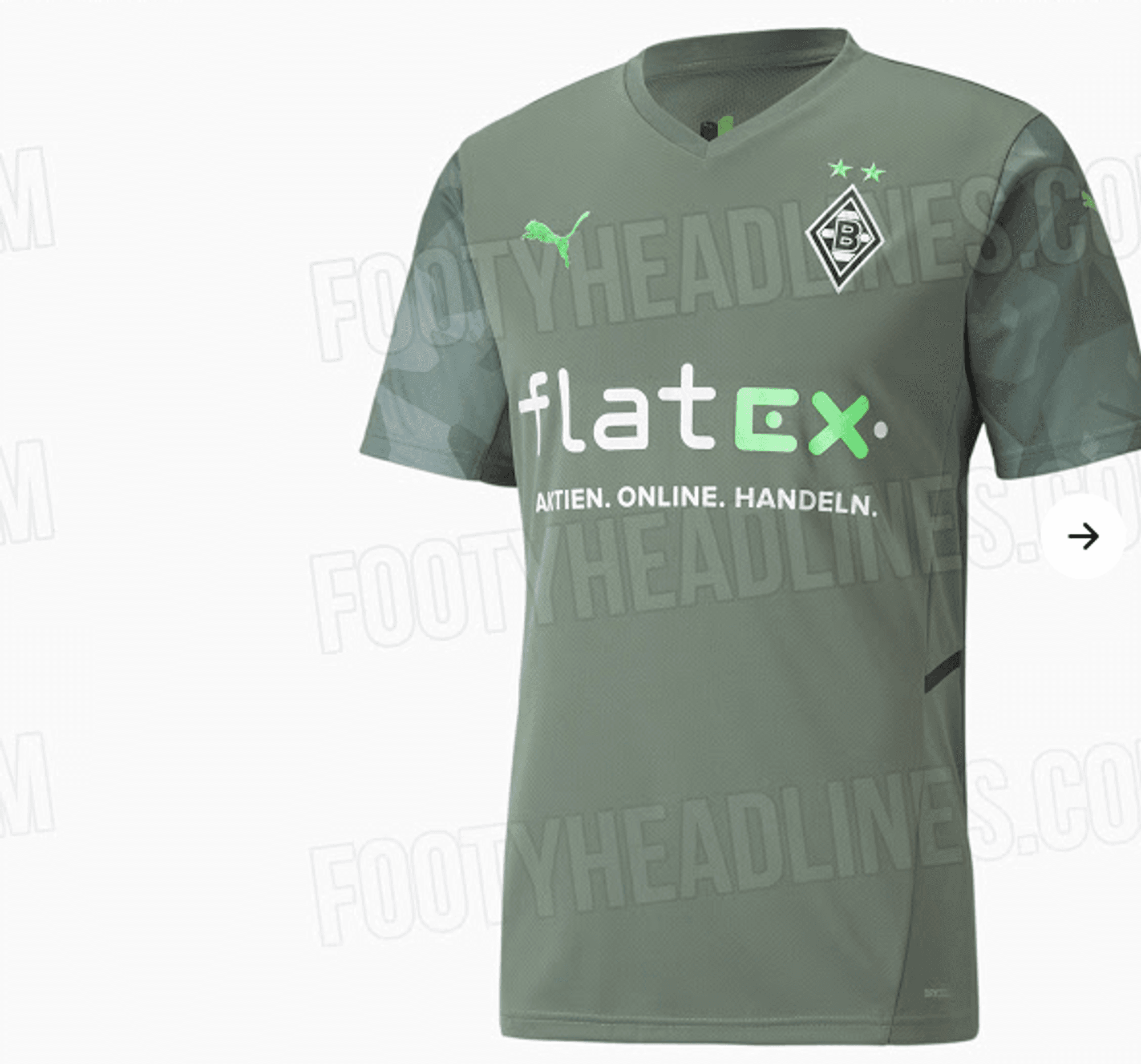 Wie das Online-Portal „Footyheadlines“ am 24. Juni 2021veröffentlichte, soll so das Auswärtstrikot der Gladbacher für die kommende Saison von vorne aussehen.