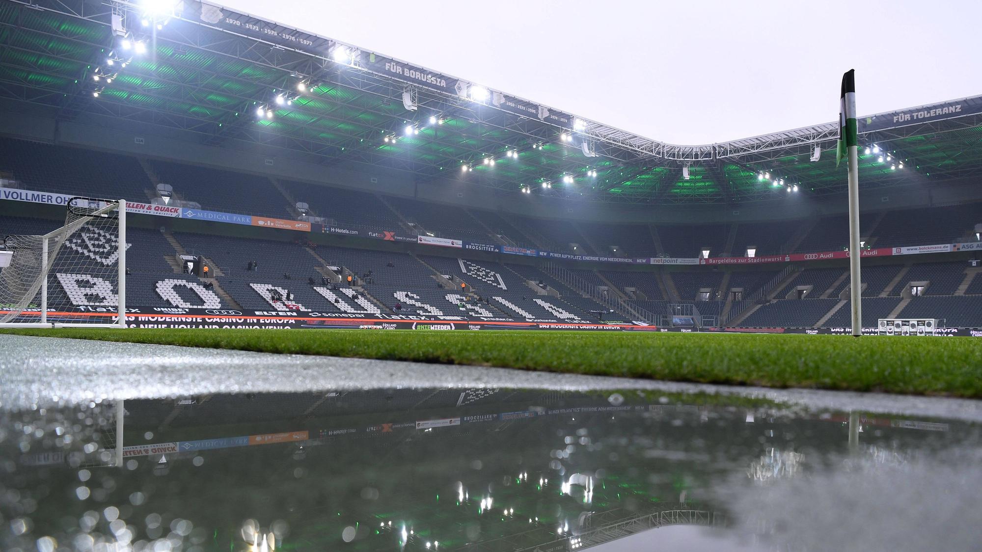 Blick auf den Platz im Borussia-Park am 22. Januar 2022 vor dem Bundesliga-Spiel zwischen Borussia Mönchengladbach und Union Berlin.