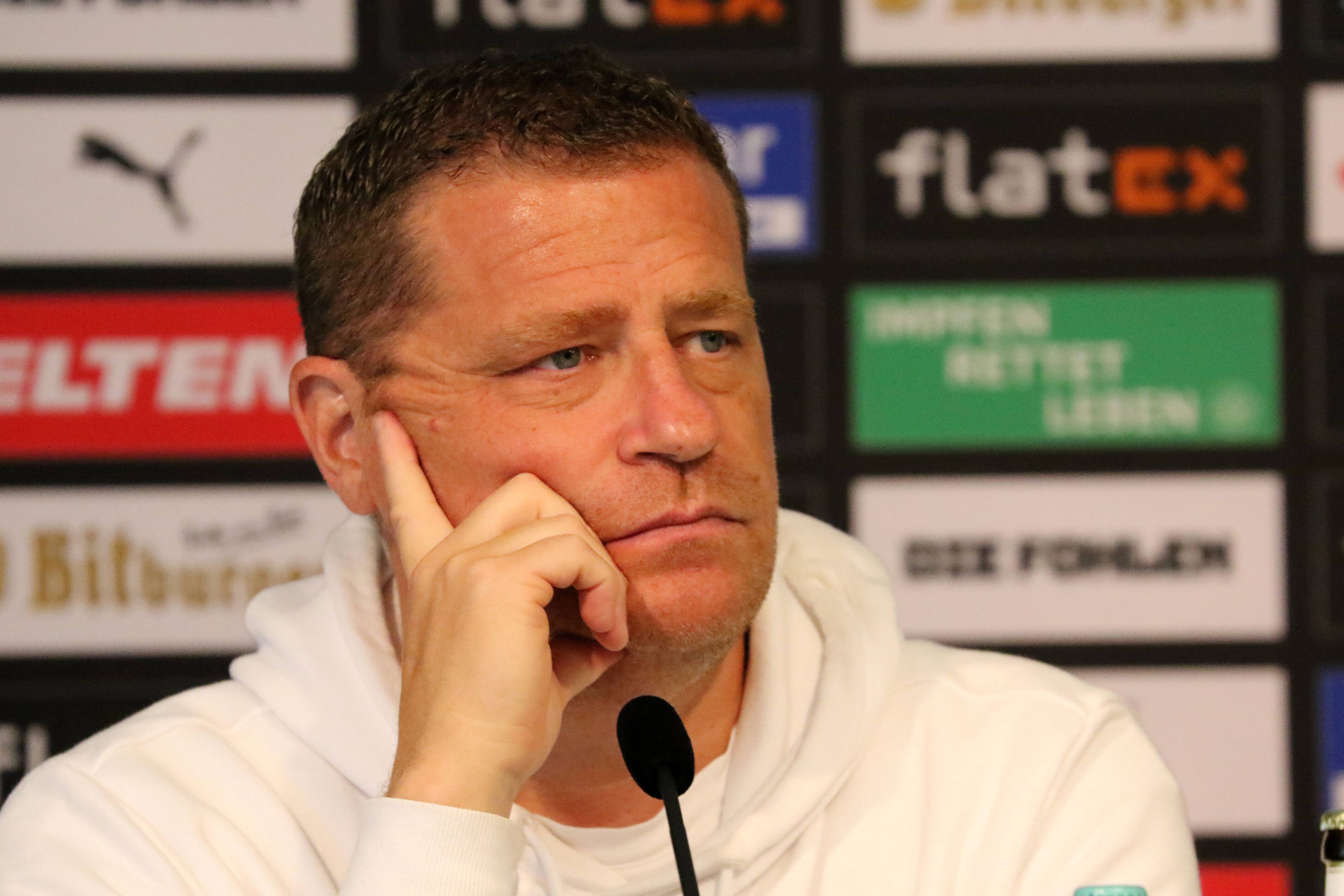 Max Eberl ist am 28. Januar 2022 als Sportdirektor von Borussia Mönchengladbach zurückgetreten. Das Foto zeigt ihn bei einer Pressekonferenz des Klubs am 10. September 2021 im Borussia-Park.