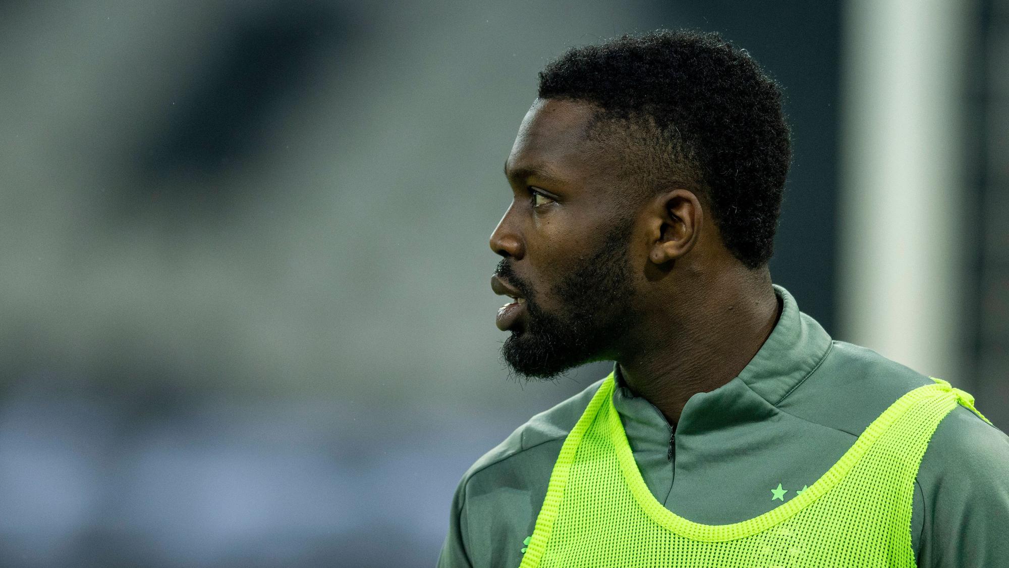 Stürmer Marcus Thuram von Borussia Mönchengladbach, hier zu sehen am 22. Januar 2022 im Borussia-Park. Thuram trägt ein gelbes Leibchen.