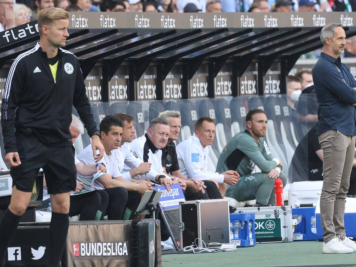 Adi Hütter und Borussia Mönchengladbach haben sich getrennt. Das Foto zeigt den Österreicher beim letzten Heimspiel der Saison 2021/22 am 14. Mai 2022 gegen die TSG Hoffenheim an der Seitenlinie.