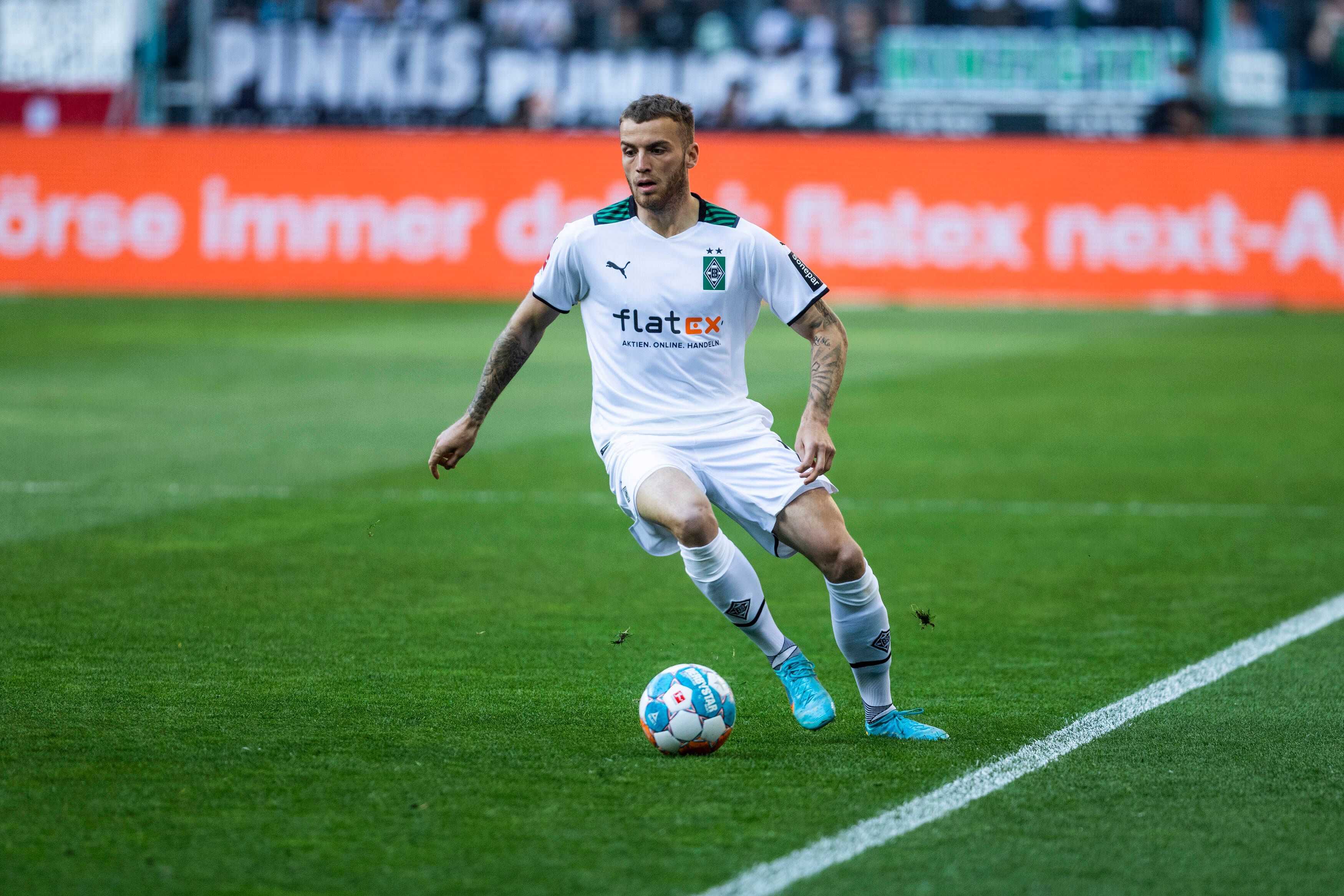 Jordan Beyer von Borussia Mönchengladbach am 16. April 2022 beim Derby gegen den 1. FC Köln im Borussia-Park.
