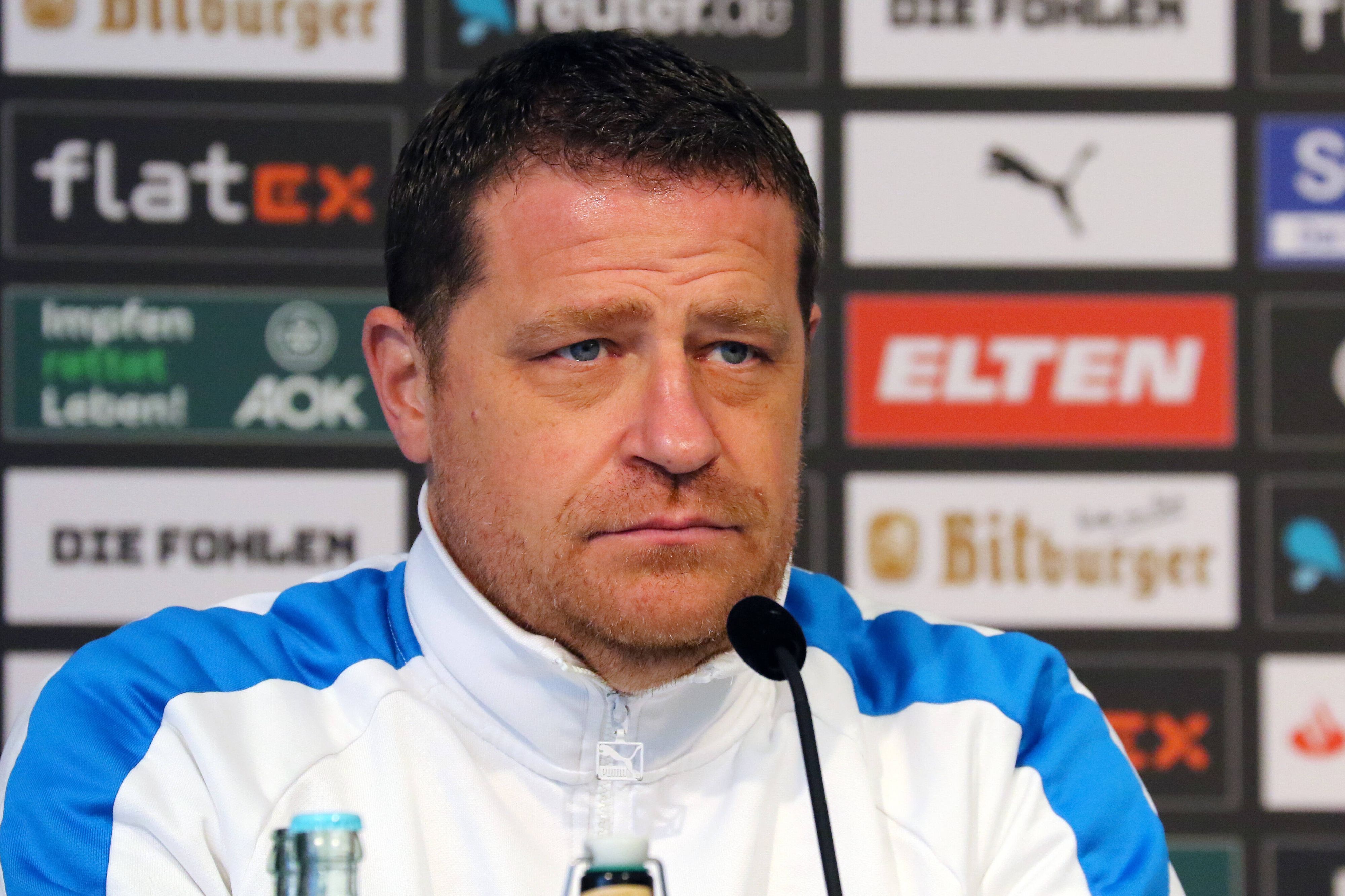 Max Eberl, hier bei einer Pressekonferenz am 13. Januar 2022, war seit 2008 Sportdirektor bei Borussia Mönchengladbach. Im Januar 2022 trat er überraschend mit sofortiger Wirkung zurück.