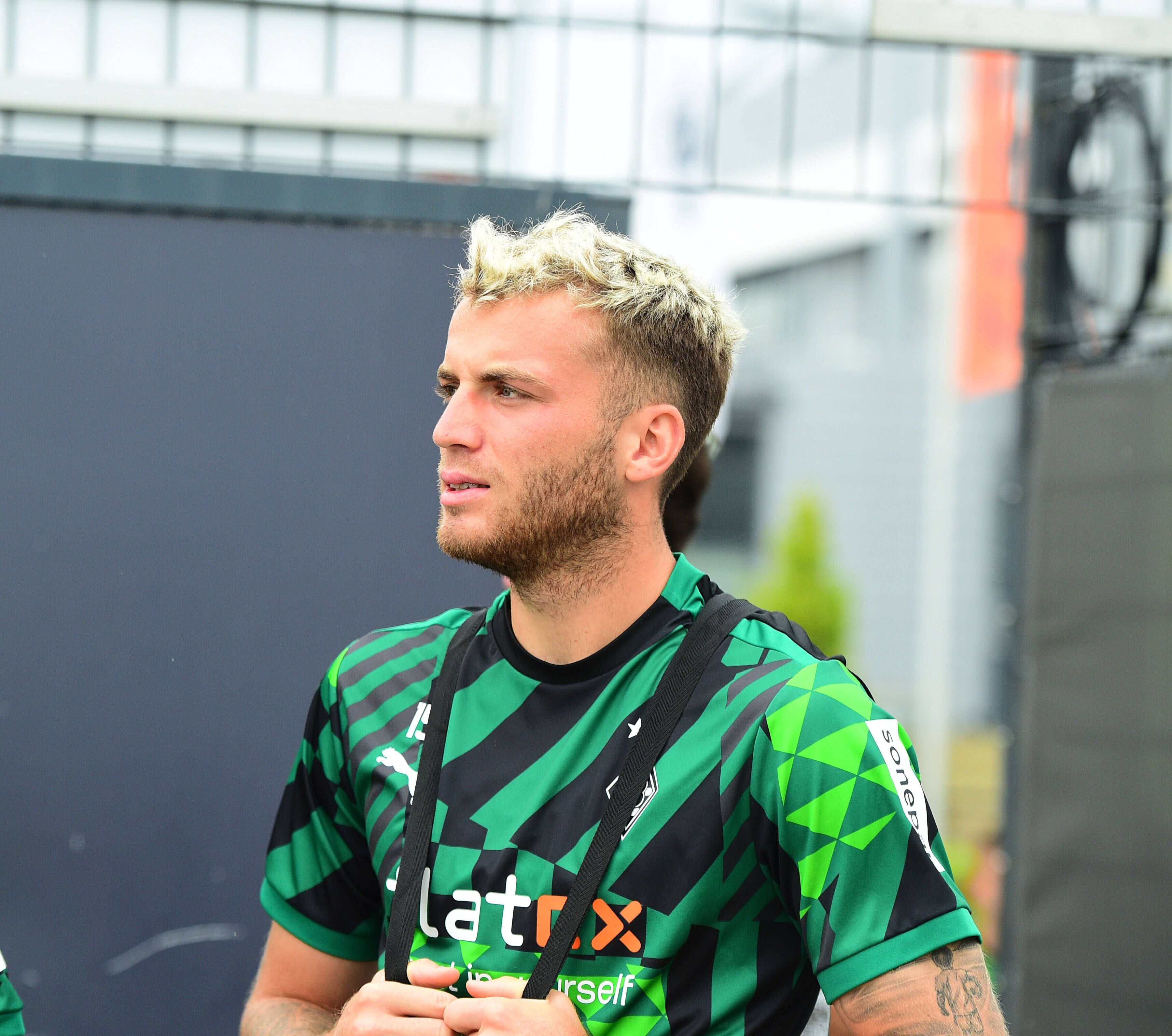 Jordan Beyer, Verteidiger von Borussia Mönchengladbach, am 17. August 2022 bei einer Trainingseinheit der Fohlenelf im Borussia-Park.