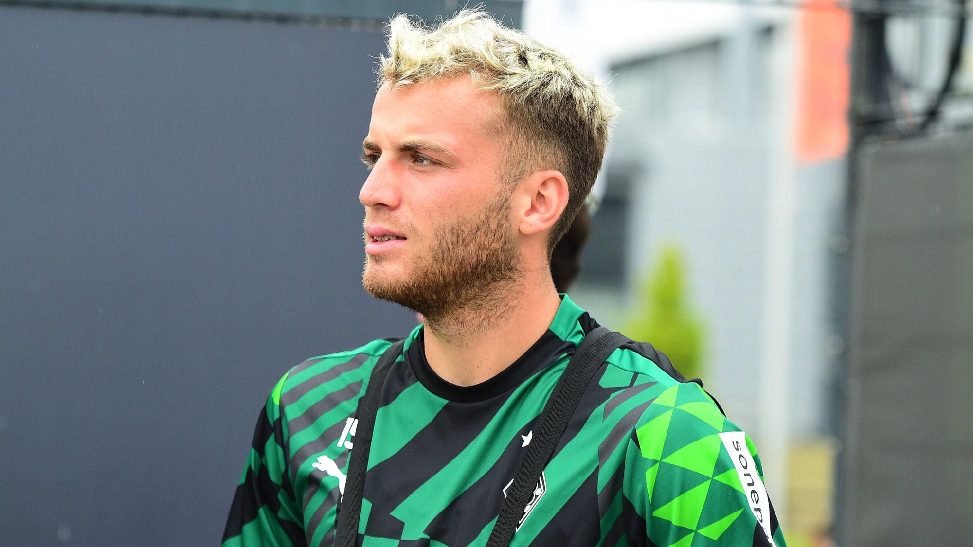 Jordan Beyer, Verteidiger von Borussia Mönchengladbach, am 17. August 2022 bei einer Trainingseinheit der Fohlenelf im Borussia-Park.