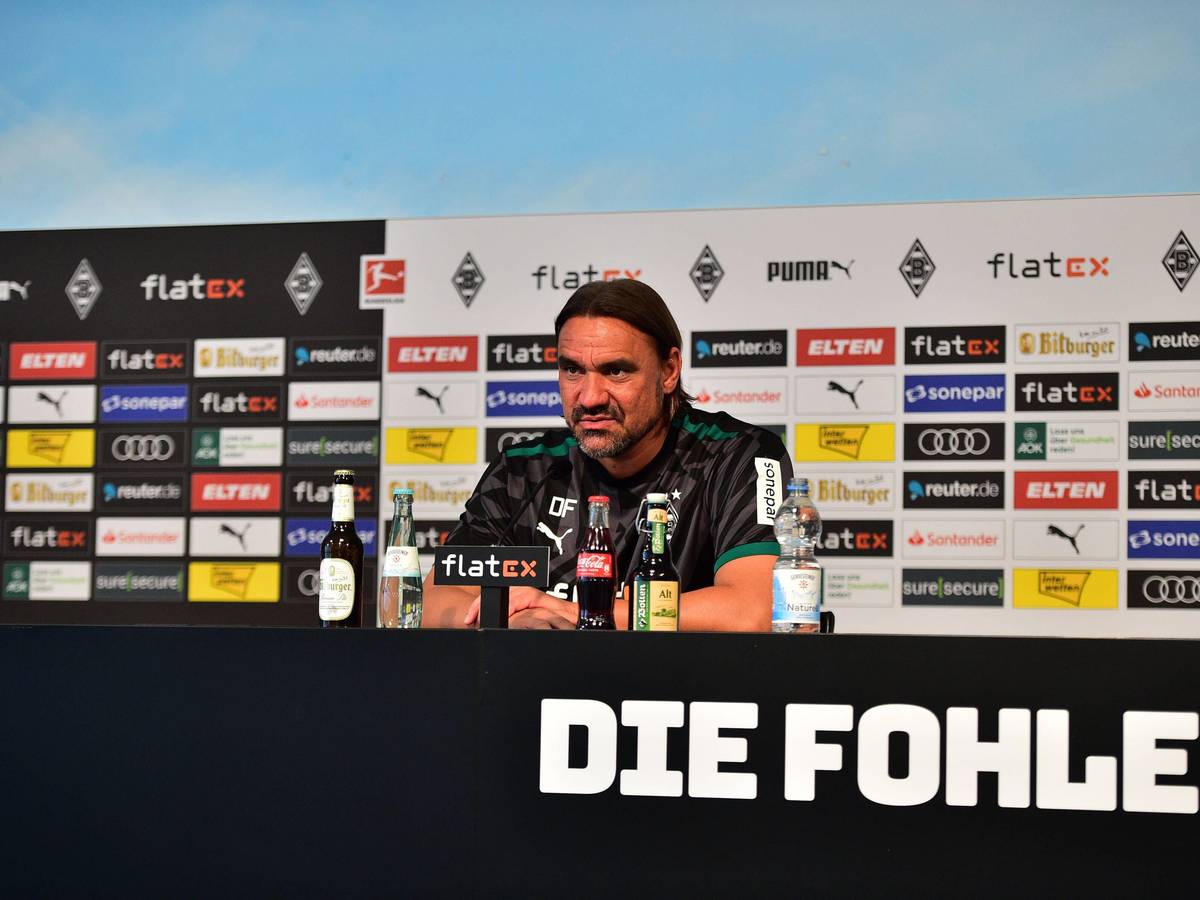 Daniel Farke, Trainer von Borussia Mönchengladbach, auf der Pressekonferenz vor dem Duell mit dem SC Freiburg am 9. September 2022.