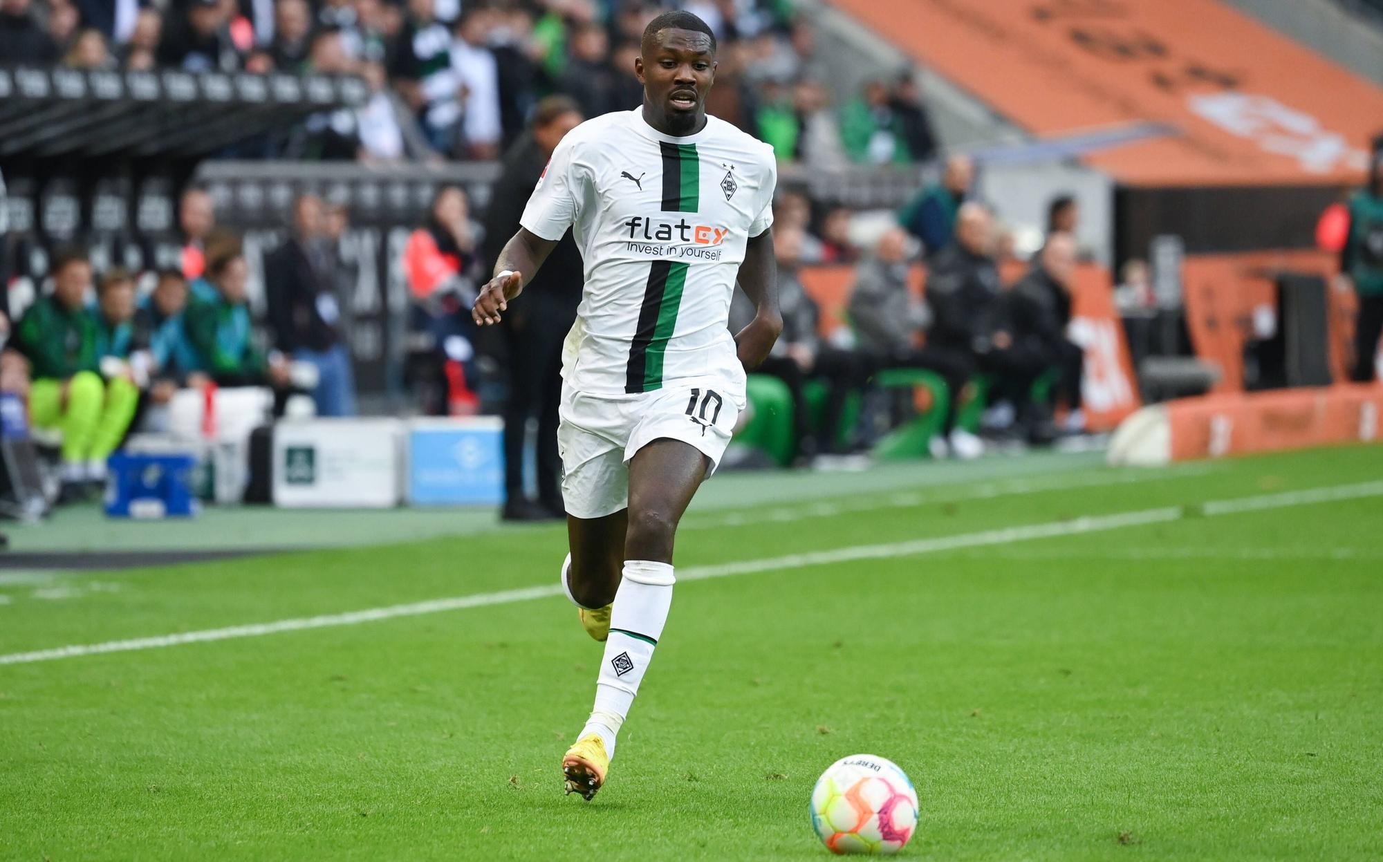 Gladbach-Stürmer Marcus Thuram im Vollsprint. Hier zu sehen am 17. September 2022 während des Bundesliga-Topspiels gegen RB Leipzig im Borussia-Park.