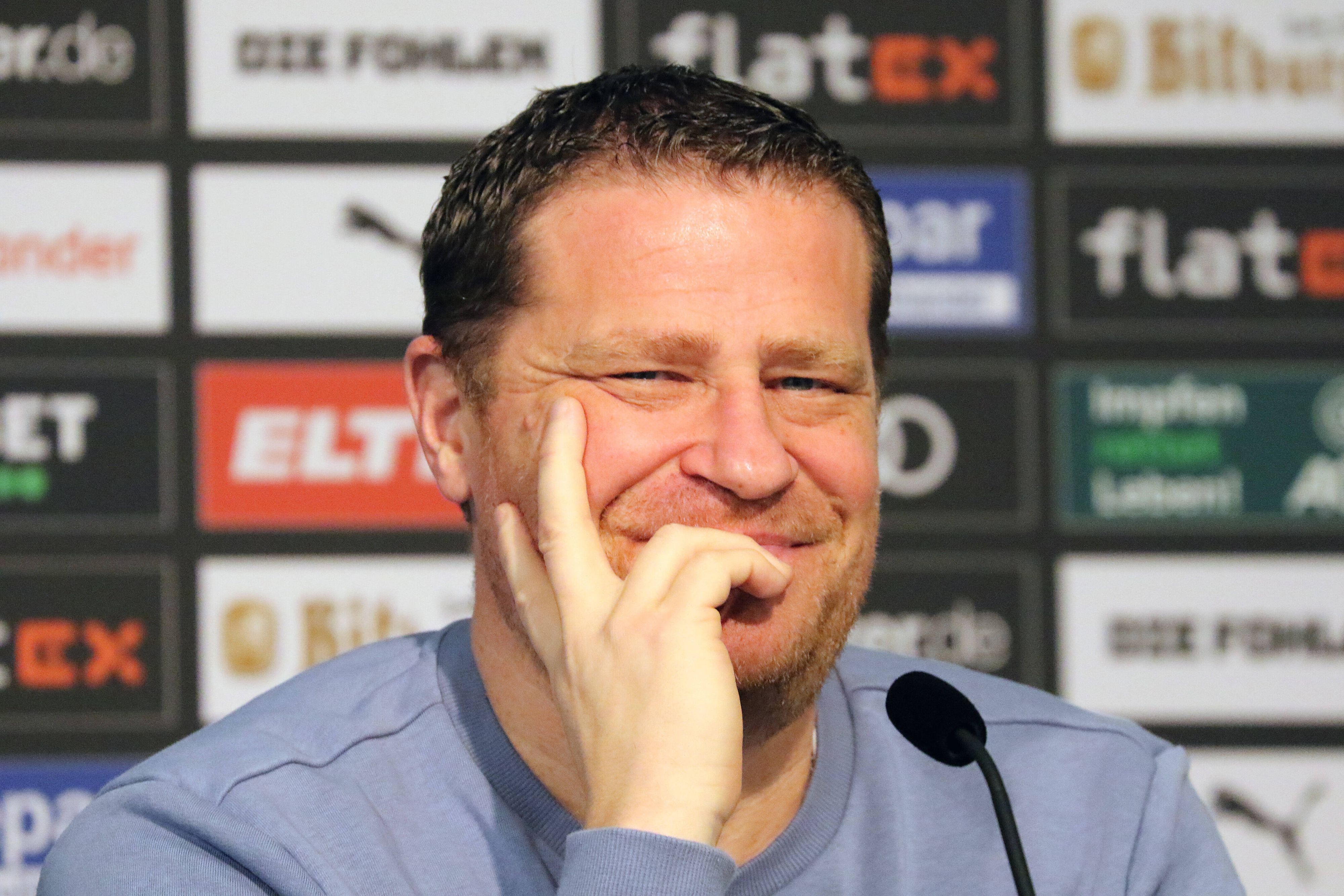 Max Eberl bei einer Pressekonferenz seines damaligen Vereins Borussia Mönchengladbach gegen seinen künftigen Arbeitgeber RB Leipzig am 9. Dezember 2021.