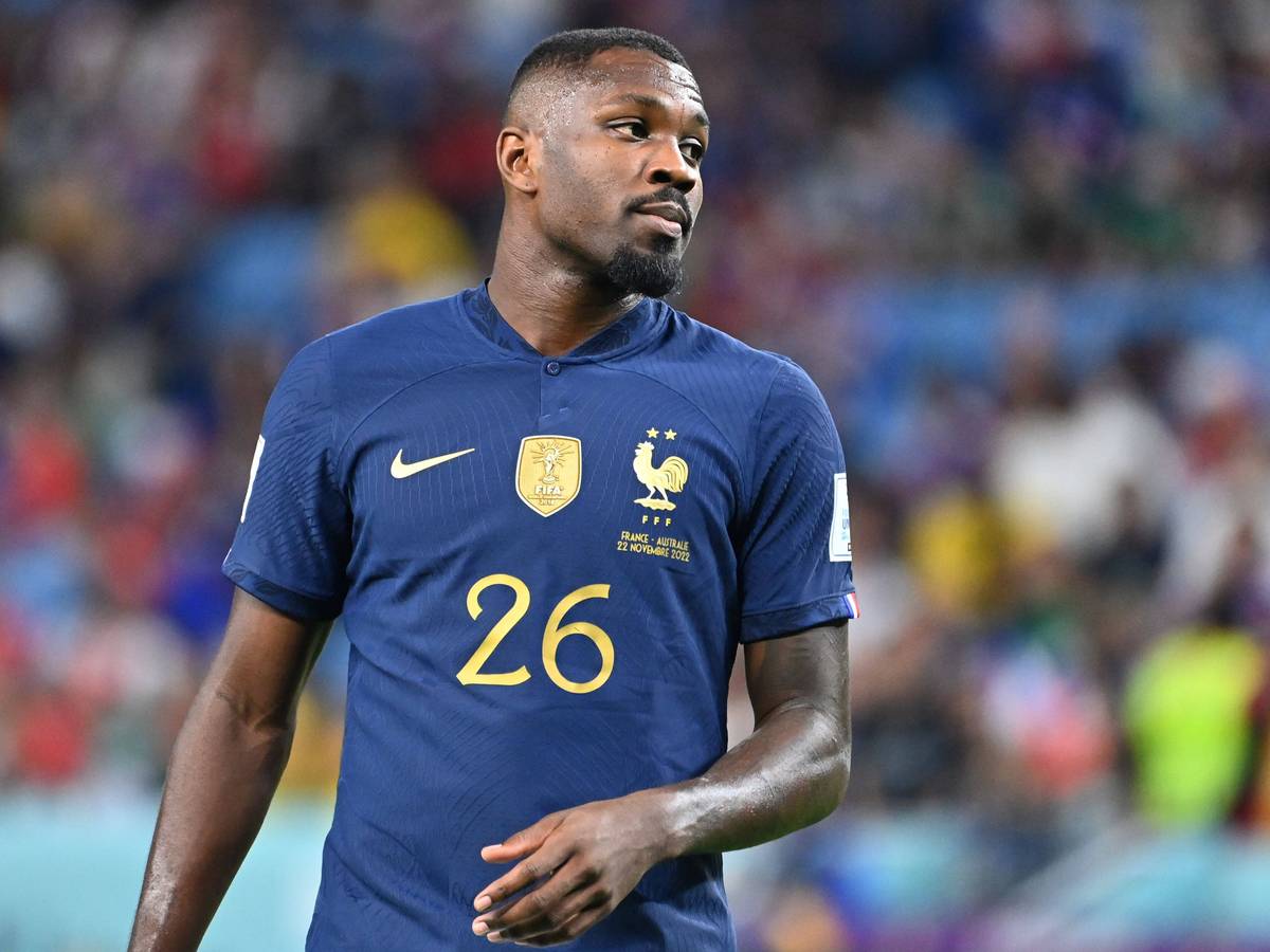 Marcus Thuram von Borussia Mönchengladbach im Trikot der französischen Nationalmannschaft beim WM-Spiel Frankreich gegen Australien am 22. November 2022 in Katar.