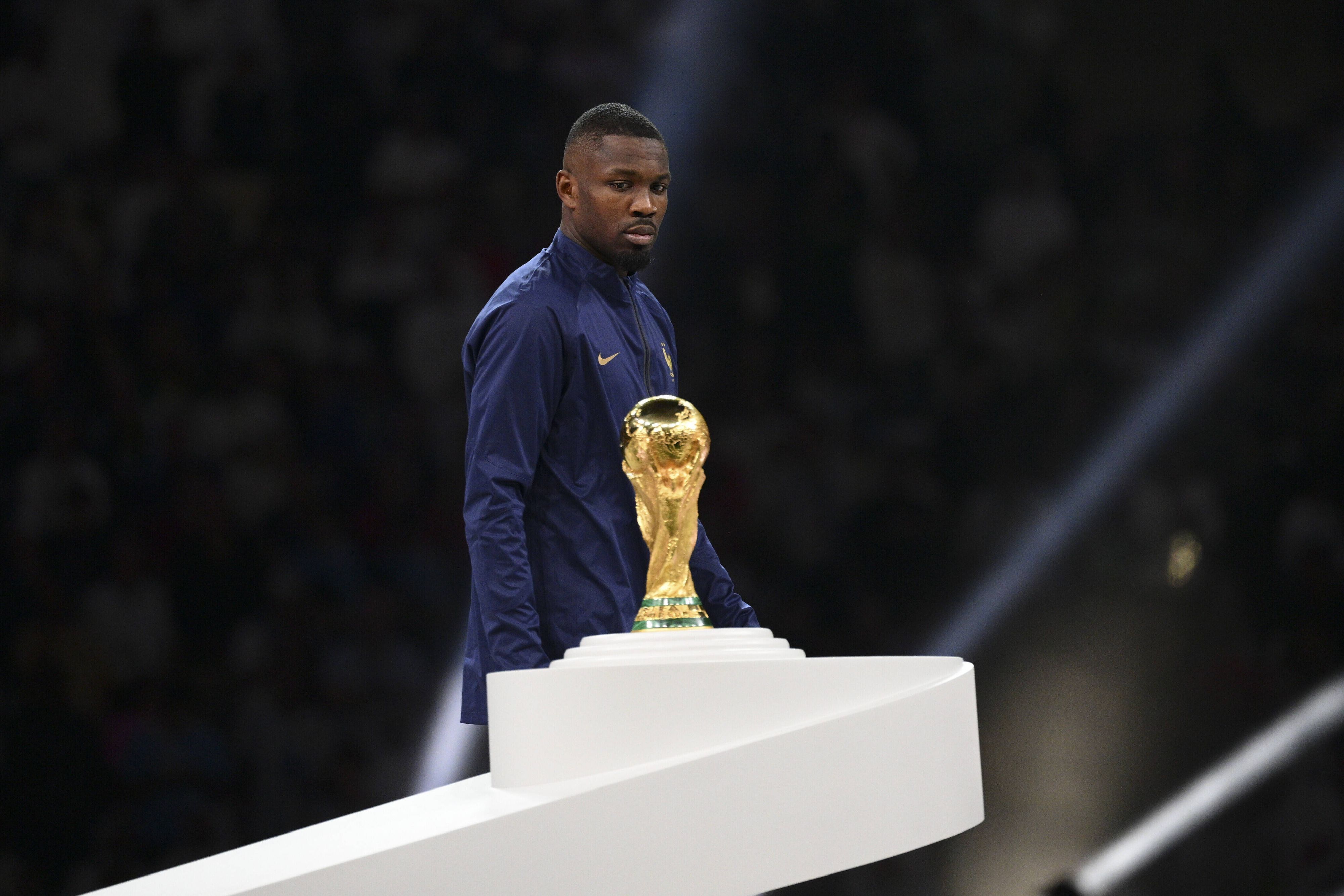 Trauriger Blick: Marcus Thuram, Angreifer von Borussia Mönchengladbach, verlor am Sonntag (18. Dezember 2022) das WM-Finale gegen Argentinien mit Frankreich.