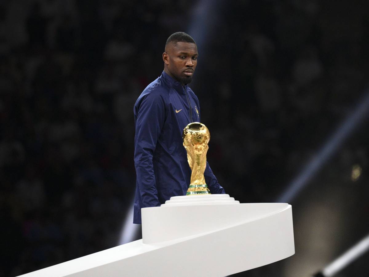 Trauriger Blick: Marcus Thuram, Angreifer von Borussia Mönchengladbach, verlor am Sonntag (18. Dezember 2022) das WM-Finale gegen Argentinien mit Frankreich.