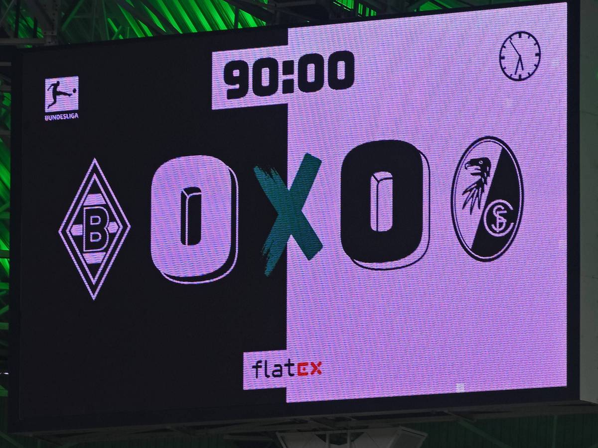 Borussia Mönchengladbach und der SC Freiburg haben sich am Samstag (4. März 2023) 0:0 vom SC Freiburg getrennt. Das Foto zeigt die Anzeigetafel im Borussia-Park.