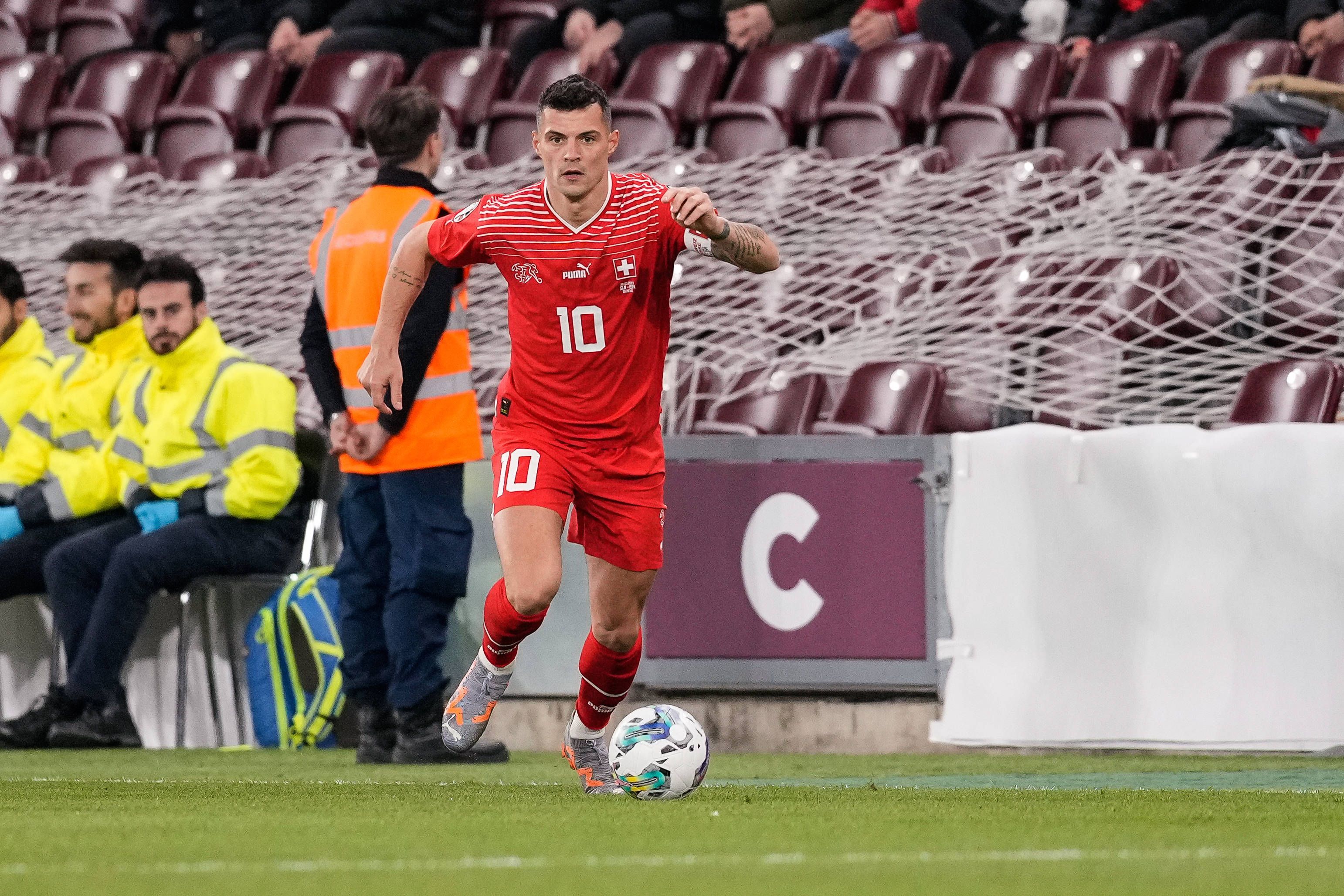 Granit Xhaka, Ex-Spieler von Borussia Mönchengladbach, hier am 28. März 2023 bei einem EM-Quali-Spiel der Schweiz gegen Israel in Genf.