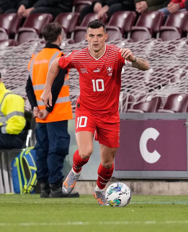Granit Xhaka, Ex-Spieler von Borussia Mönchengladbach, hier am 28. März 2023 bei einem EM-Quali-Spiel der Schweiz gegen Israel in Genf.