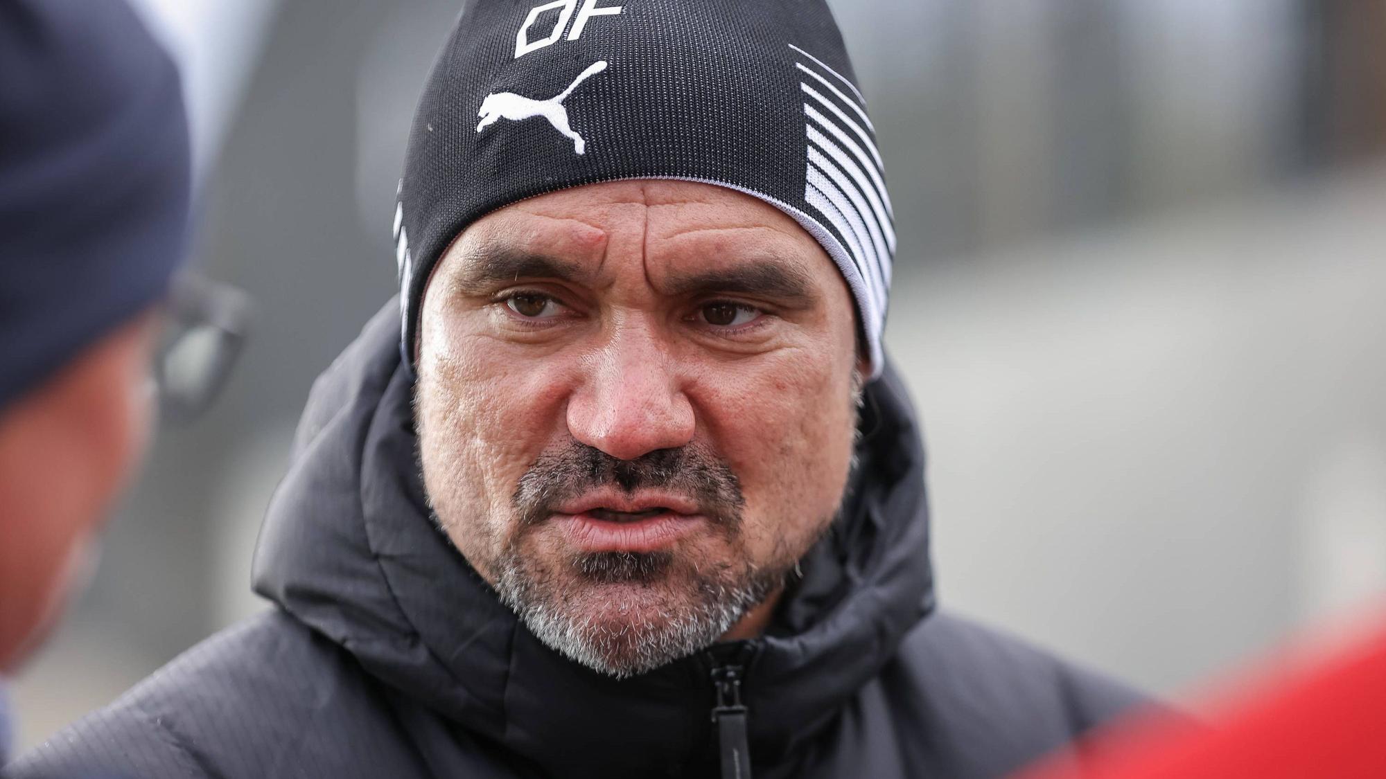 Daniel Farke, Trainer von Borussia Mönchengladbach, am 12. April 2023 nach einer Trainingseinheit der Fohlenelf.