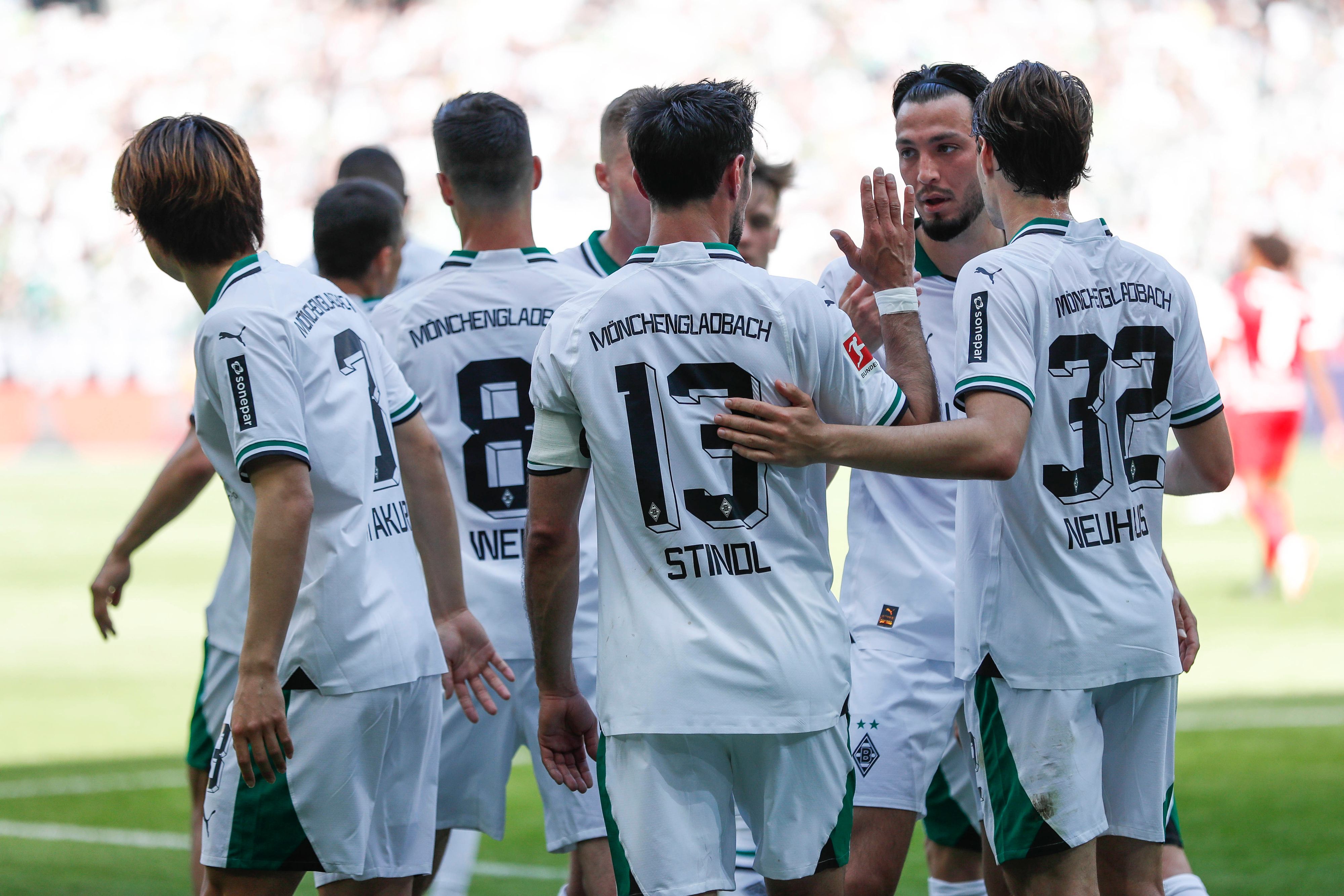 Das Tor von Borussia Mönchengladbach am Samstag (27. Mai 2023) beim Torjubel im Spiel gegen den FC Augsburg im Borussia-Park.