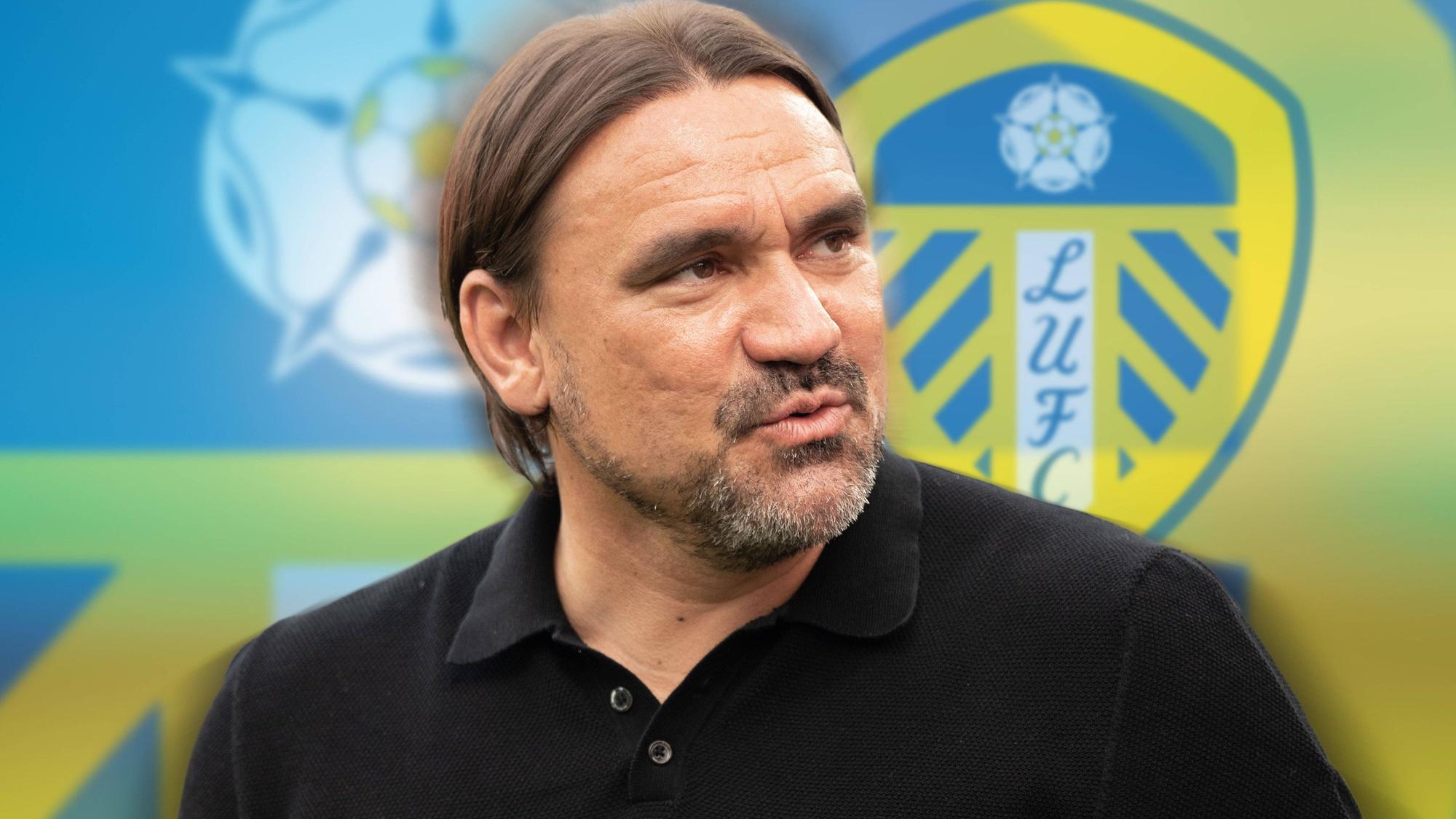 Daniel Farke, ehemals Trainer von Borussia Mönchengladbach, hat offenbar einen neuen Job gefunden. Die Fotomontage zeigt den 46-Jährigen bereits vor dem Logo des Premier-League-Absteigers Leeds United.