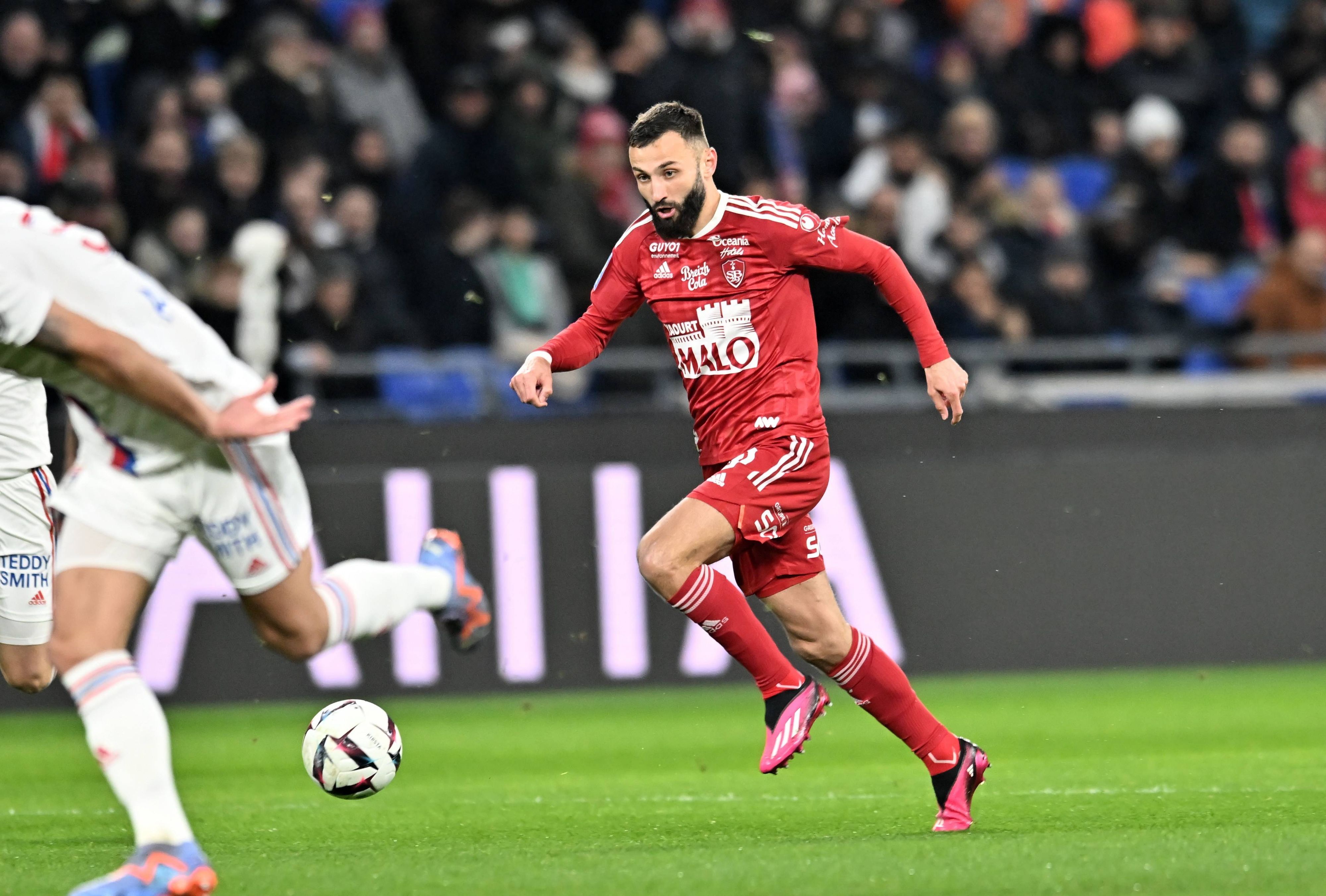 Franck Honorat, hier am 1. Februar 2023 bei einem Spiel für Stade Brest gegen Olympique Lyon, läuft künftig für Borussia Mönchengladbach auf.