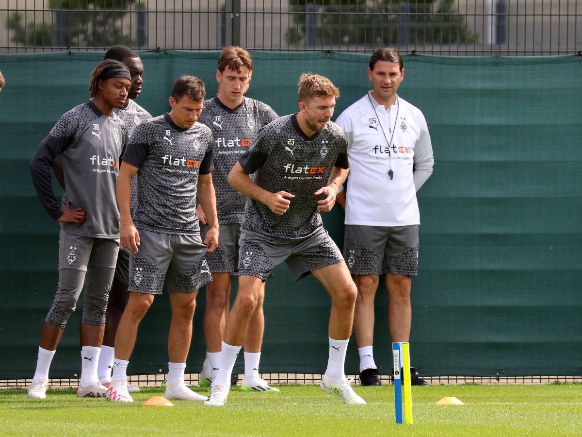 Das Team von Borussia Mönchengladbach, hier am 14. Juli 2023 bei einer Trainingseinheit im Borussia-Park.