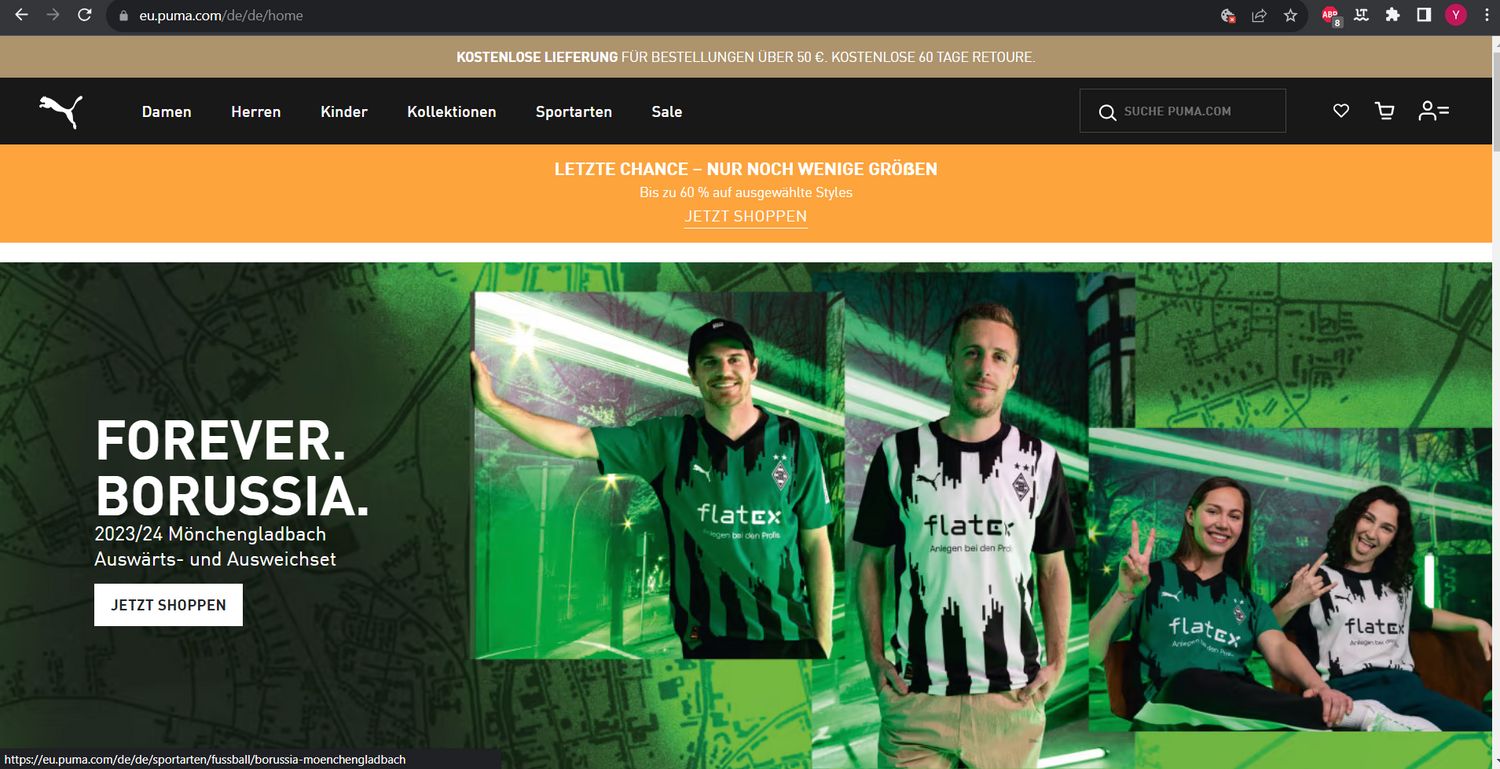 Irritierende Werbung im Puma-Online-Shop! Neben Patrick Herrmann (Mitte), wirbt Ex-Fohlen Jonas Hofmann (l.) für das neue Borussia-Trikot!