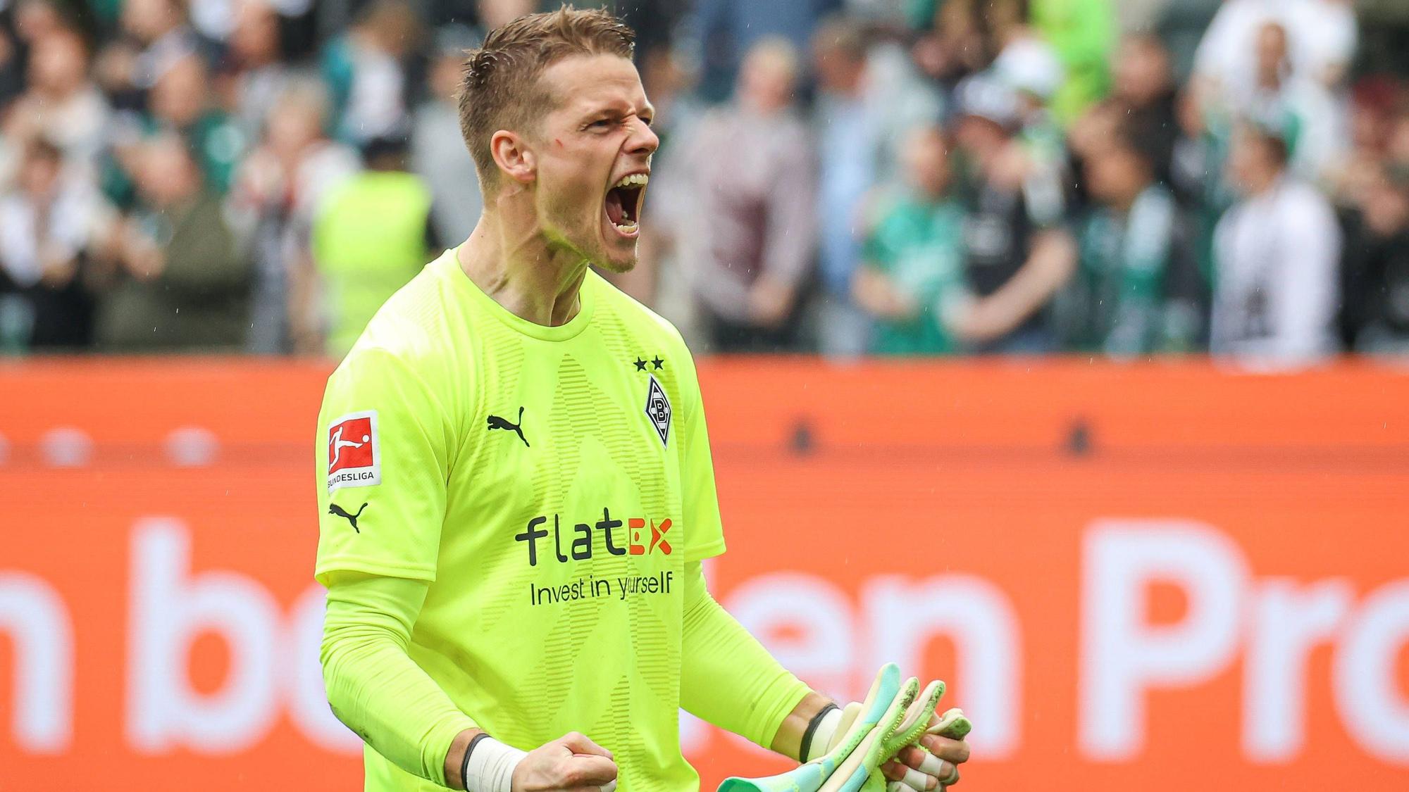 Jonas Omlin, hier am 6. Mai 2023 beim Spiel gegen den VfL Bochum im Borussia-Park, wird ab sofort Borussia Mönchengladbach als Kapitän aufs Feld führen.