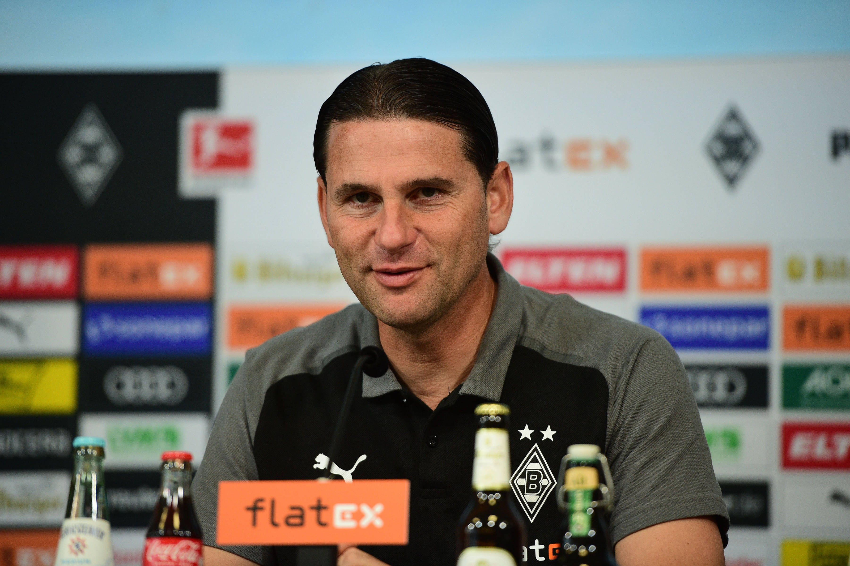 Gerardo Seoane, Trainer von Borussia Mönchengladbach, hier bei der Pressekonferenz der Fohlen am 31. August 2023 vor dem Duell mit Bayern München.