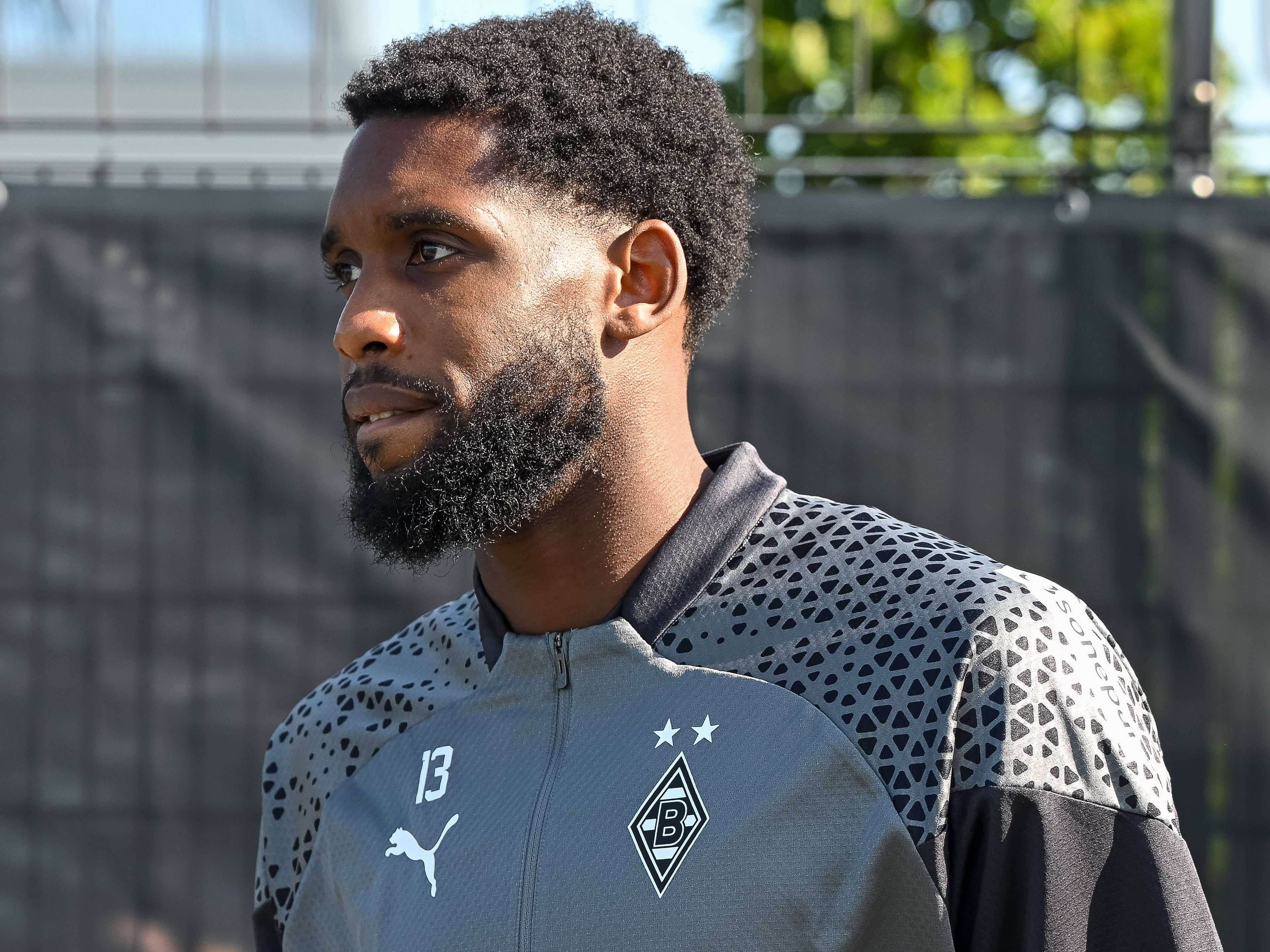 Jordan Siebatcheu schließt sich in der Saison 2023/24 Borussia Mönchengladbach an. Er wird von Union Berlin ausgeliehen. Das Foto zeigt ihn am 31. August 2023 bei seinem ersten Training mit den Fohlen.